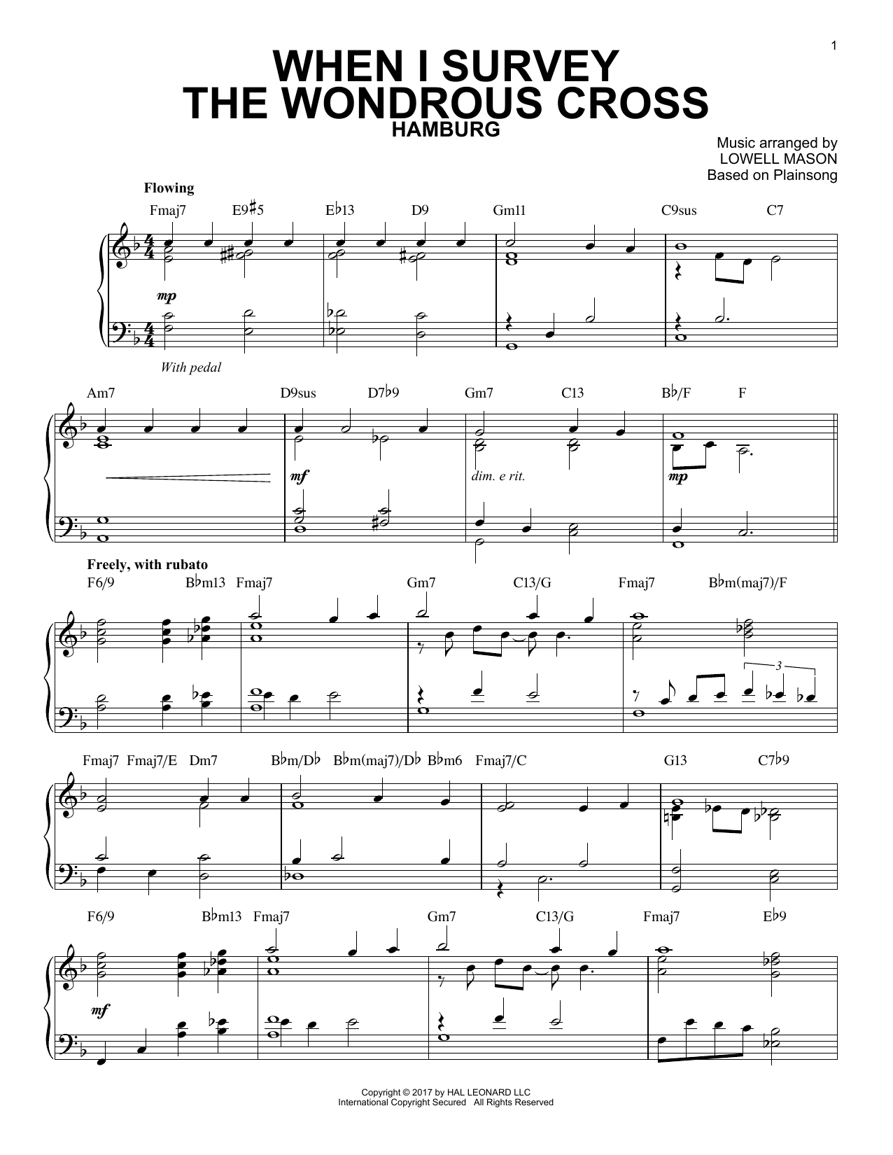 Download Lowell Mason When I Survey The Wondrous Cross Sheet Music and learn how to play Piano PDF digital score in minutes