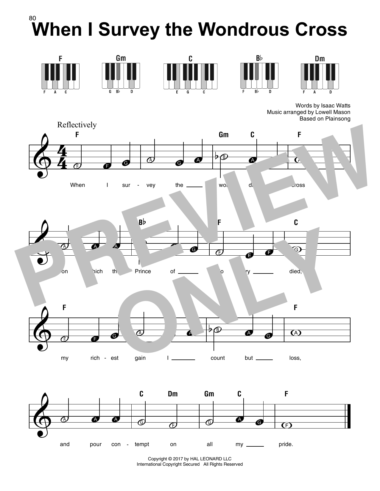Download Lowell Mason When I Survey The Wondrous Cross Sheet Music and learn how to play 5-Finger Piano PDF digital score in minutes