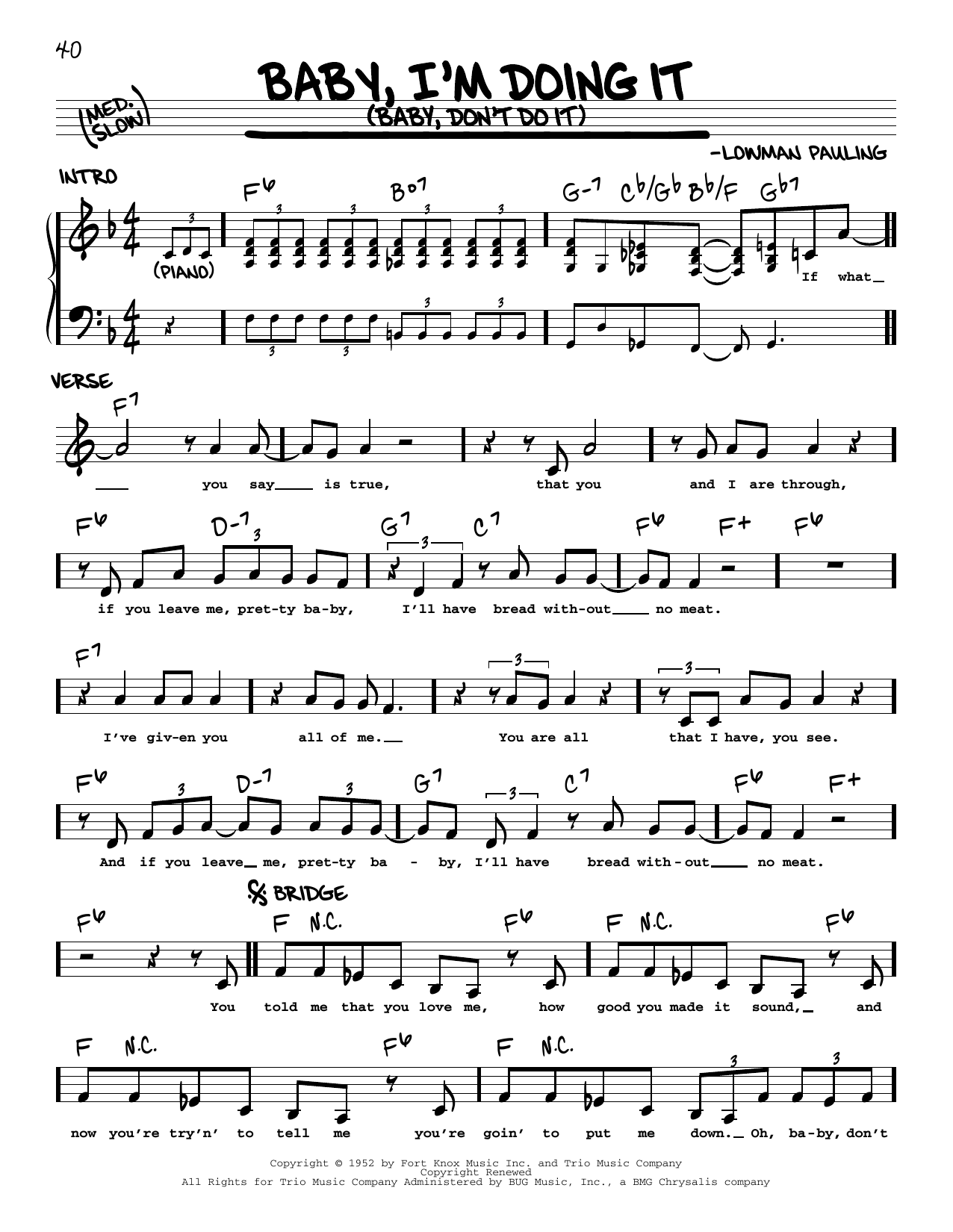 Download Lowman Pauling Baby I'm Doing It (Baby Don't Do It) Sheet Music and learn how to play Real Book – Melody & Chords PDF digital score in minutes
