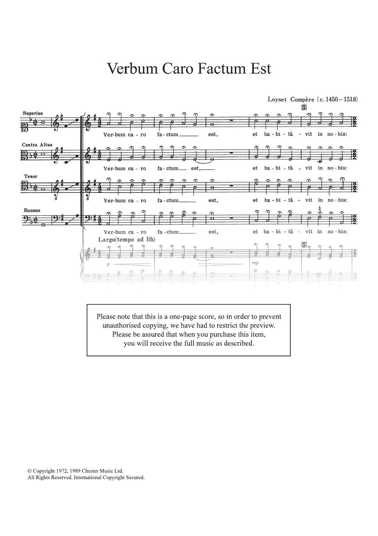 Download Loyset Compere Verbum Caro Factum Est Sheet Music and learn how to play SATB PDF digital score in minutes