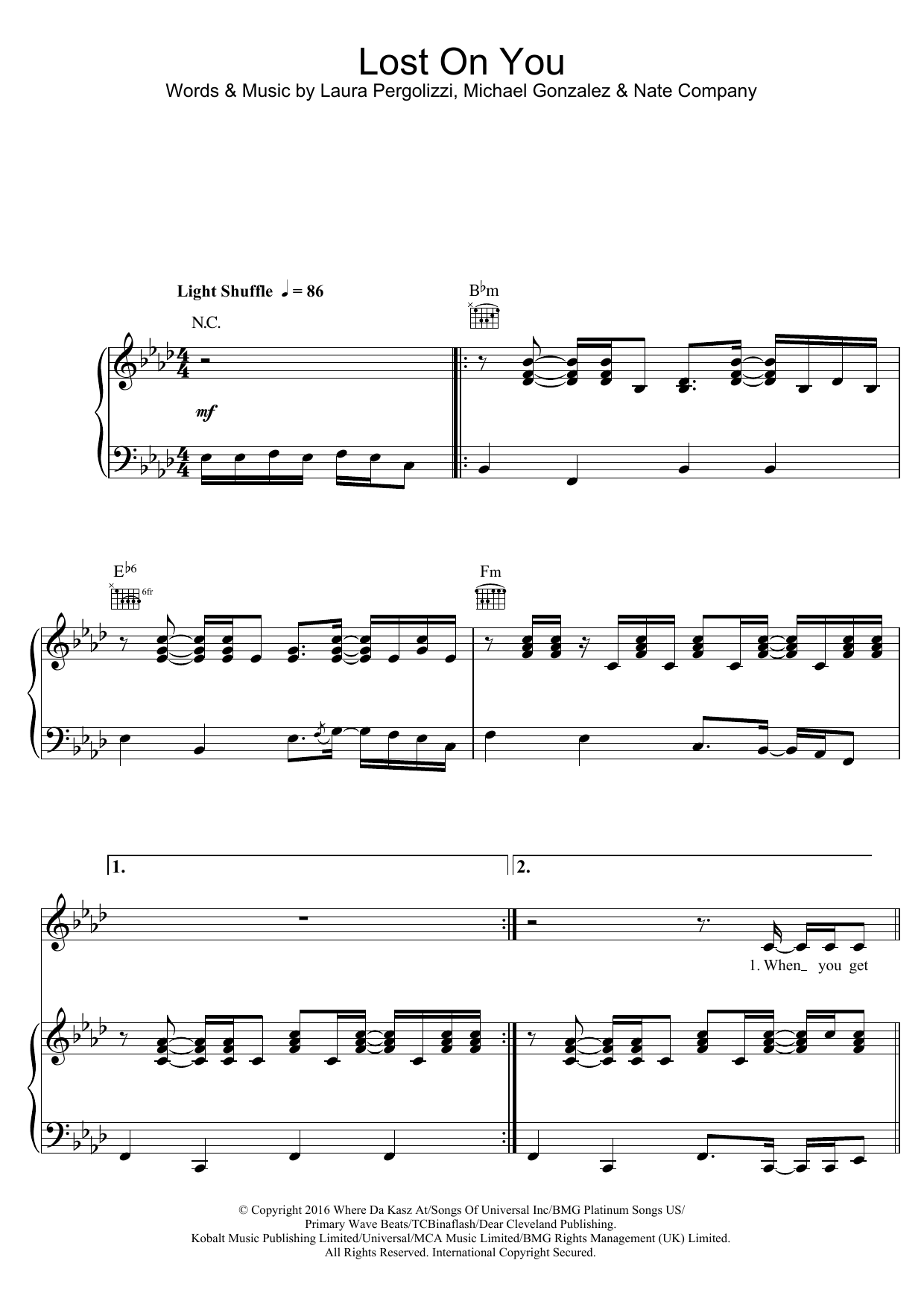 Download LP Lost On You Sheet Music and learn how to play Piano, Vocal & Guitar (Right-Hand Melody) PDF digital score in minutes