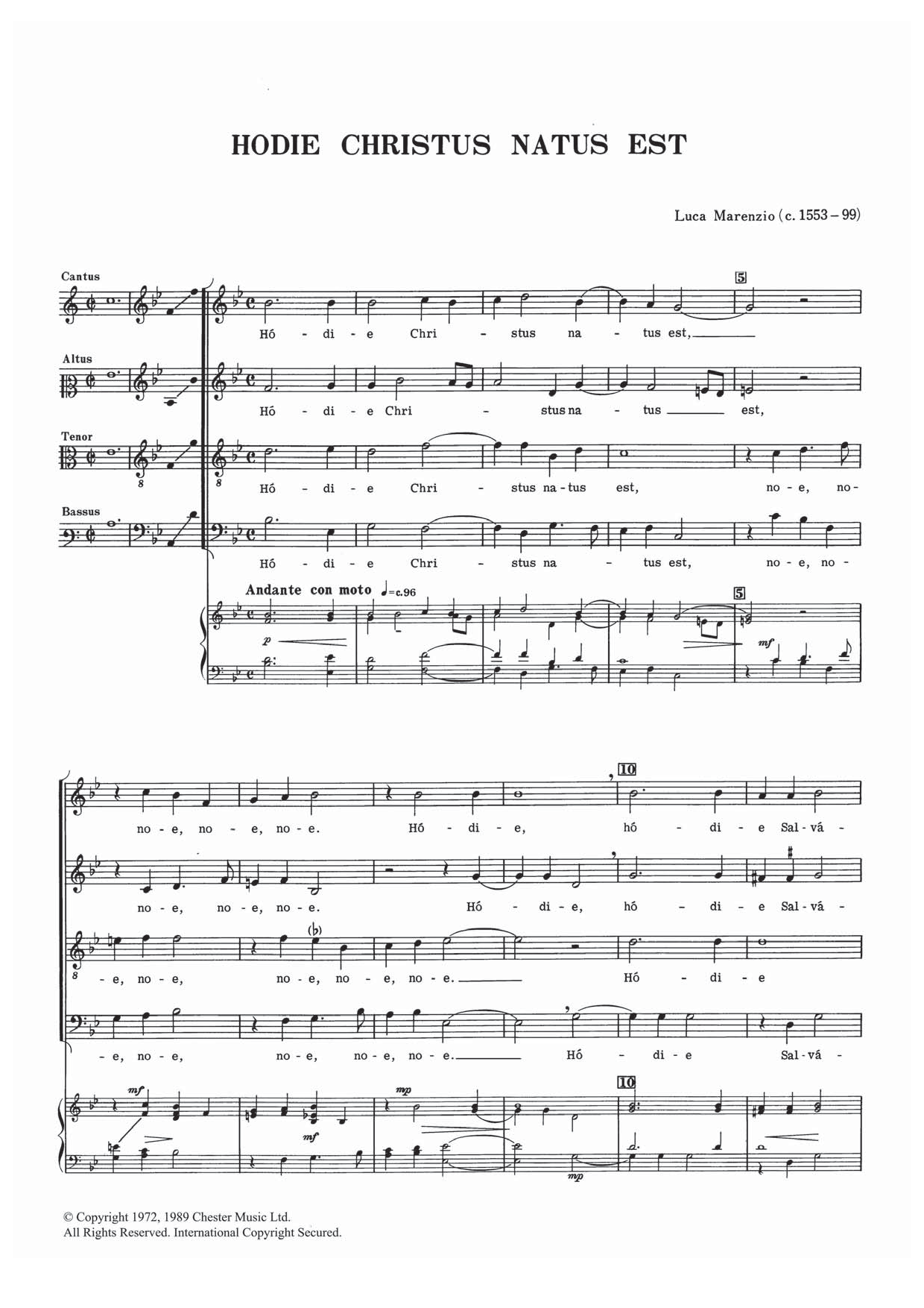 Download Luca Marenzio Hodie Christus Natus Est Sheet Music and learn how to play SATB PDF digital score in minutes