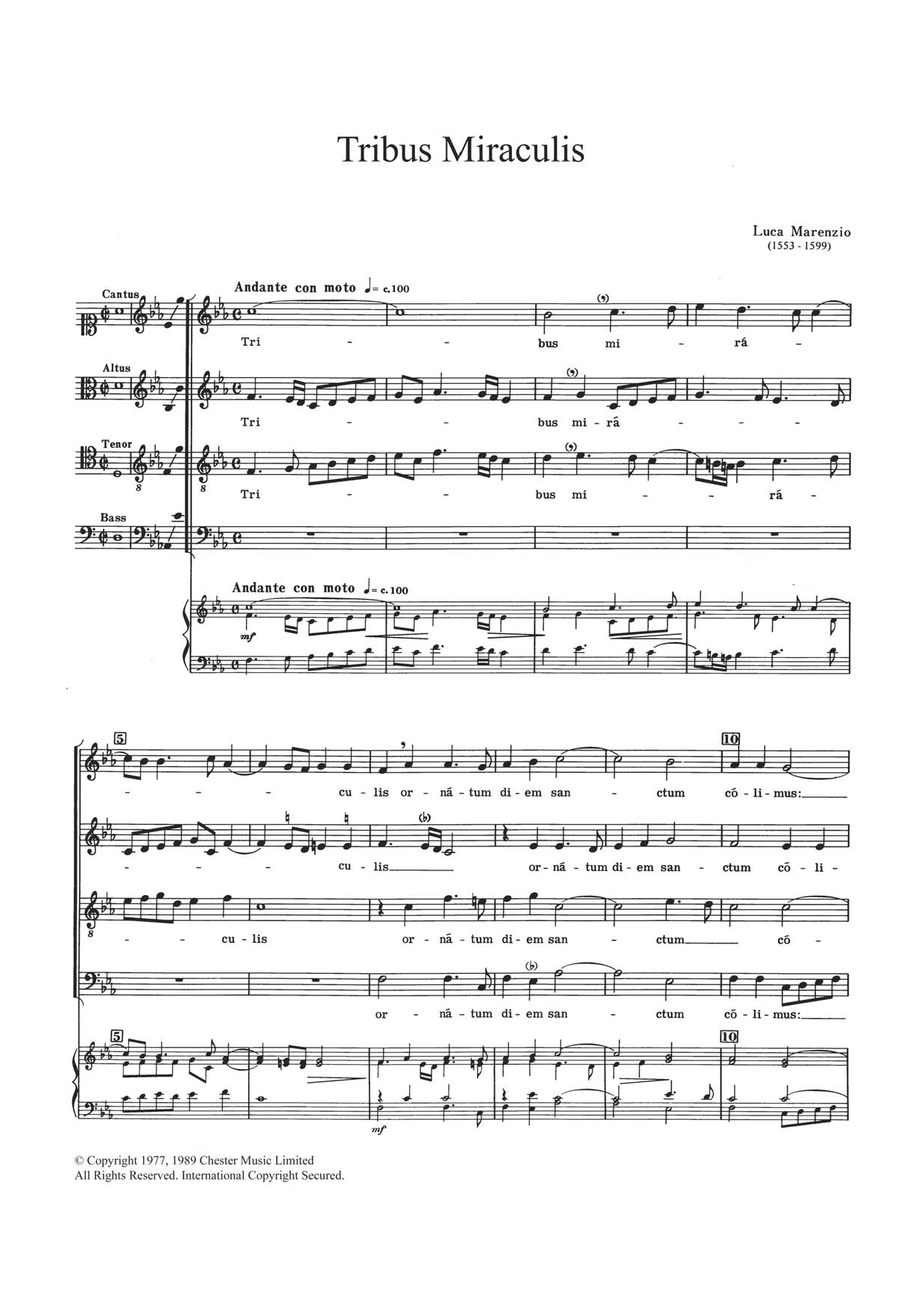 Download Luca Marenzio Tribus Miraculis Sheet Music and learn how to play Choir PDF digital score in minutes