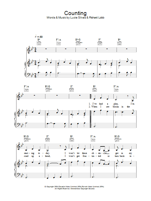 Download Lucie Silvas Counting Sheet Music and learn how to play Piano, Vocal & Guitar (Right-Hand Melody) PDF digital score in minutes