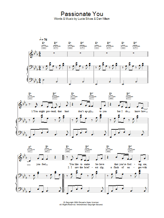 Download Lucie Silvas Passionate You Sheet Music and learn how to play Piano, Vocal & Guitar PDF digital score in minutes
