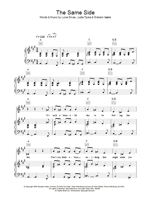 Download Lucie Silvas The Same Side Sheet Music and learn how to play Piano, Vocal & Guitar (Right-Hand Melody) PDF digital score in minutes