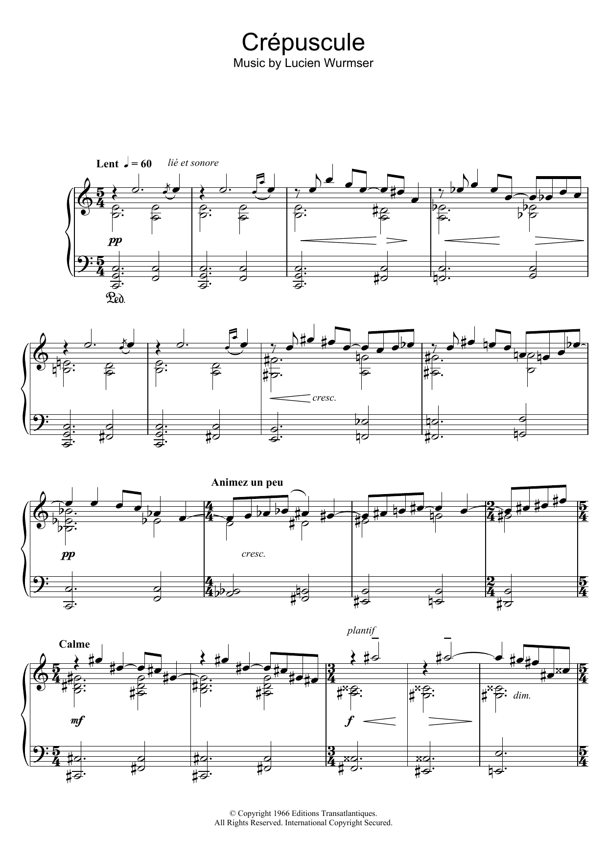 Download Lucien Wurmser Crépuscule Sheet Music and learn how to play Piano PDF digital score in minutes