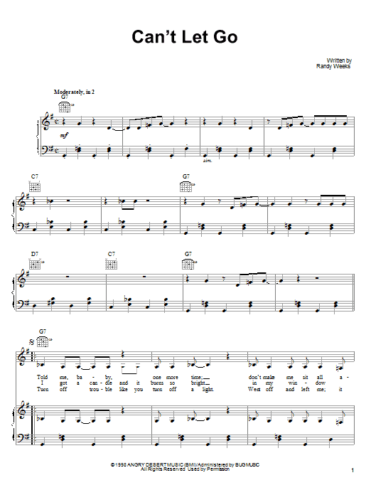 Download Lucinda Williams Can't Let Go Sheet Music and learn how to play Piano, Vocal & Guitar (Right-Hand Melody) PDF digital score in minutes