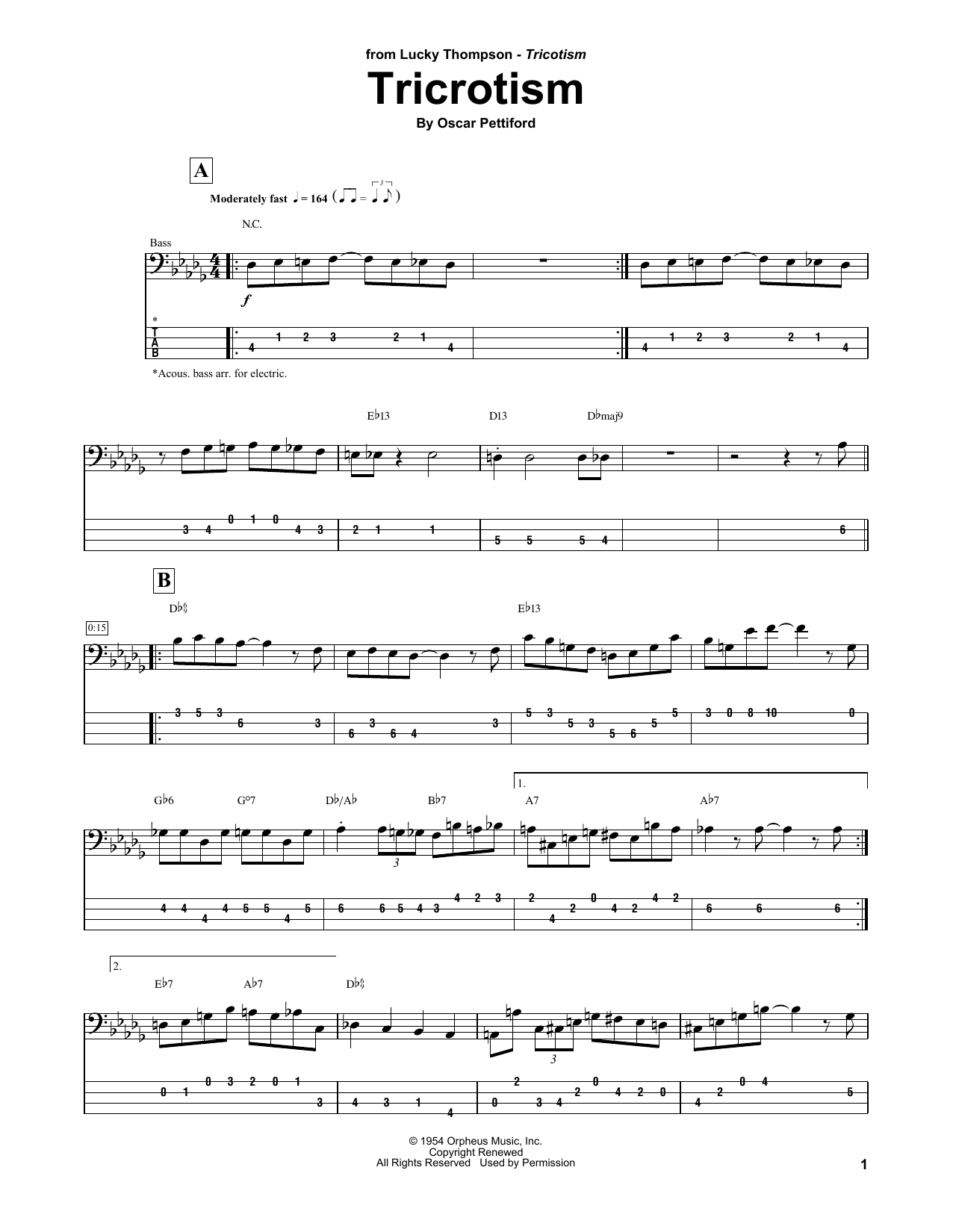 Download Lucky Thomspon Tricrotism Sheet Music and learn how to play Bass Guitar Tab PDF digital score in minutes