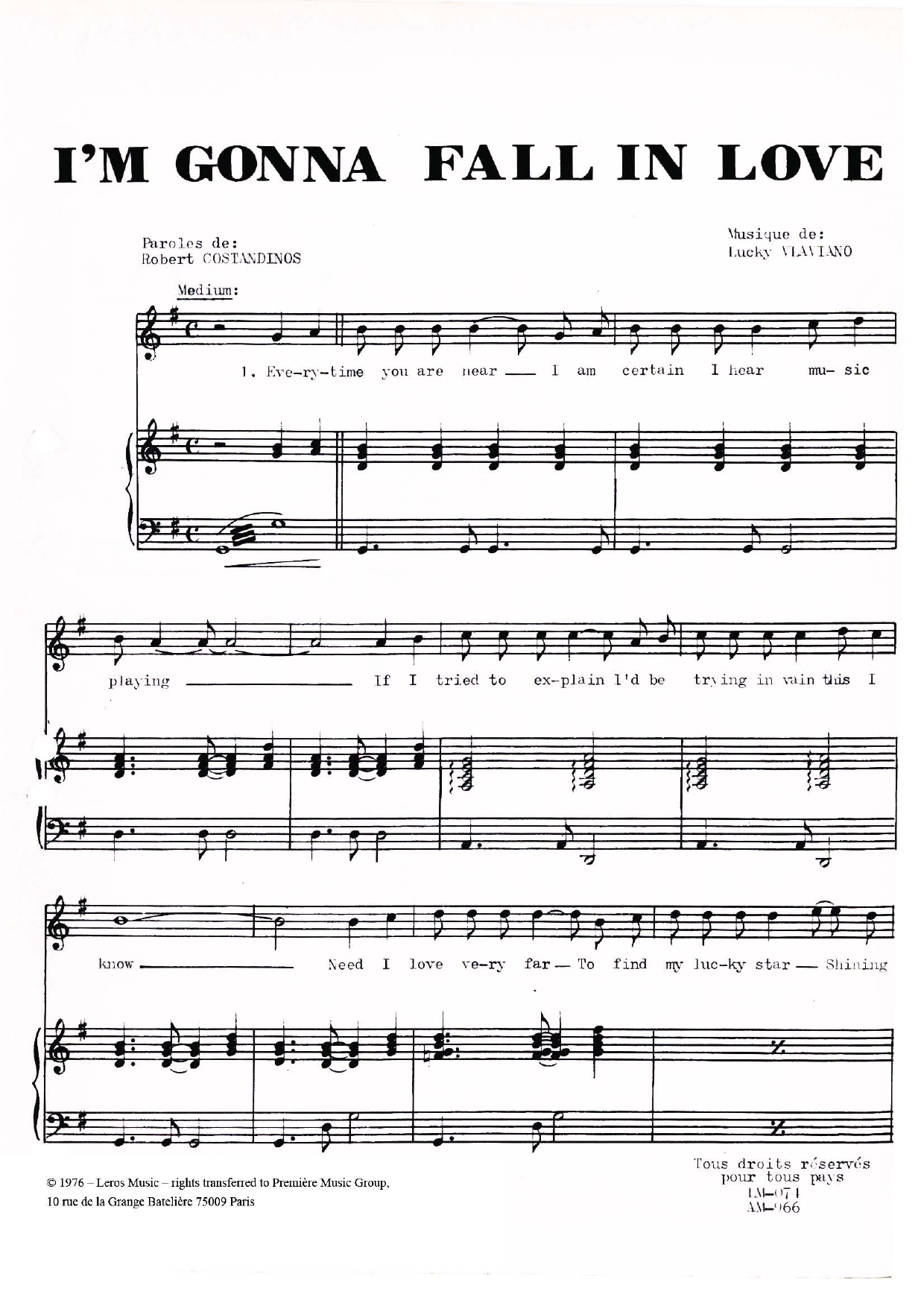 Download Lucky Vlaviano I'm Gonna Fall In Love Sheet Music and learn how to play Piano, Vocal & Guitar (Right-Hand Melody) PDF digital score in minutes