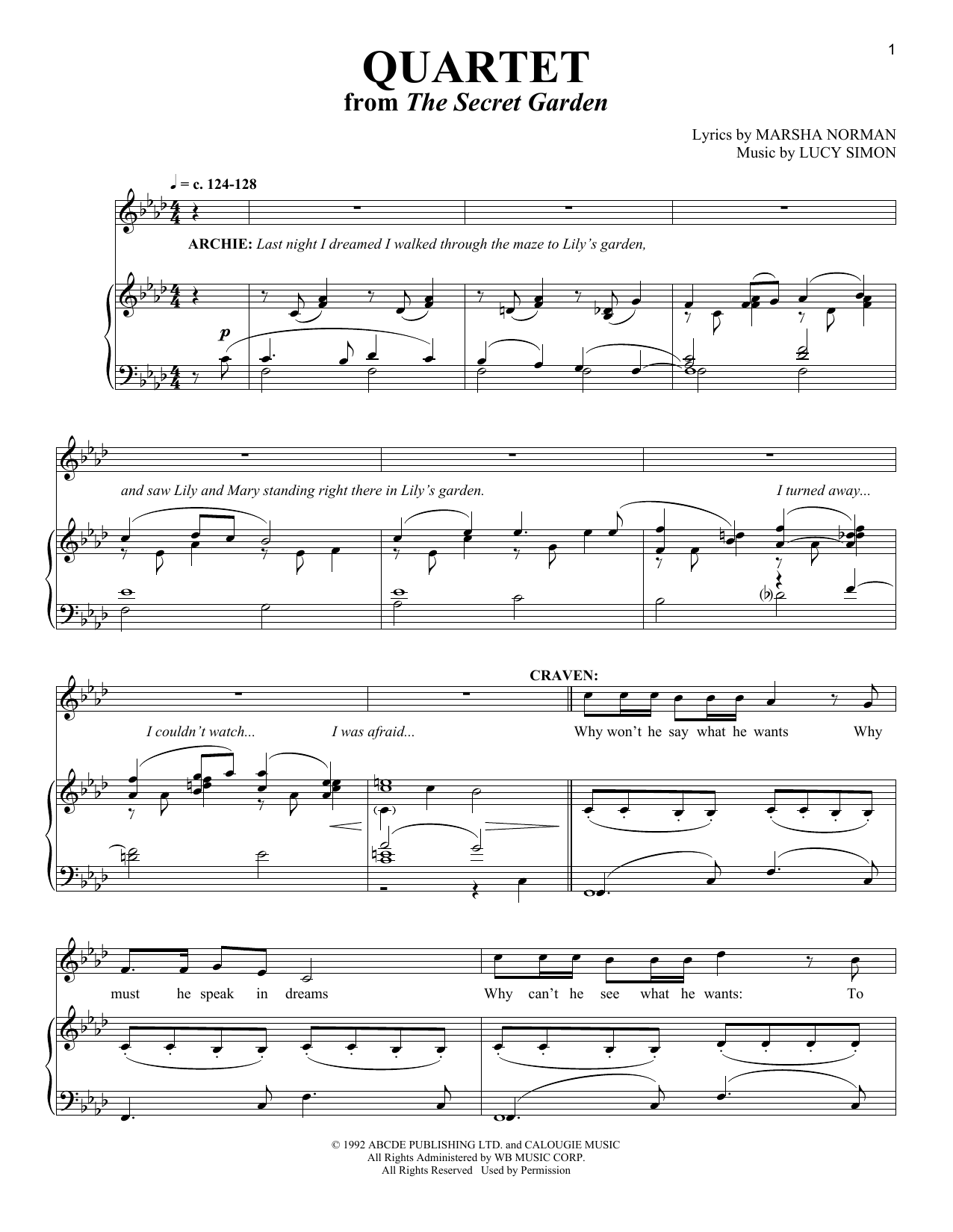 Download Lucy Simon Quartet Sheet Music and learn how to play Piano & Vocal PDF digital score in minutes