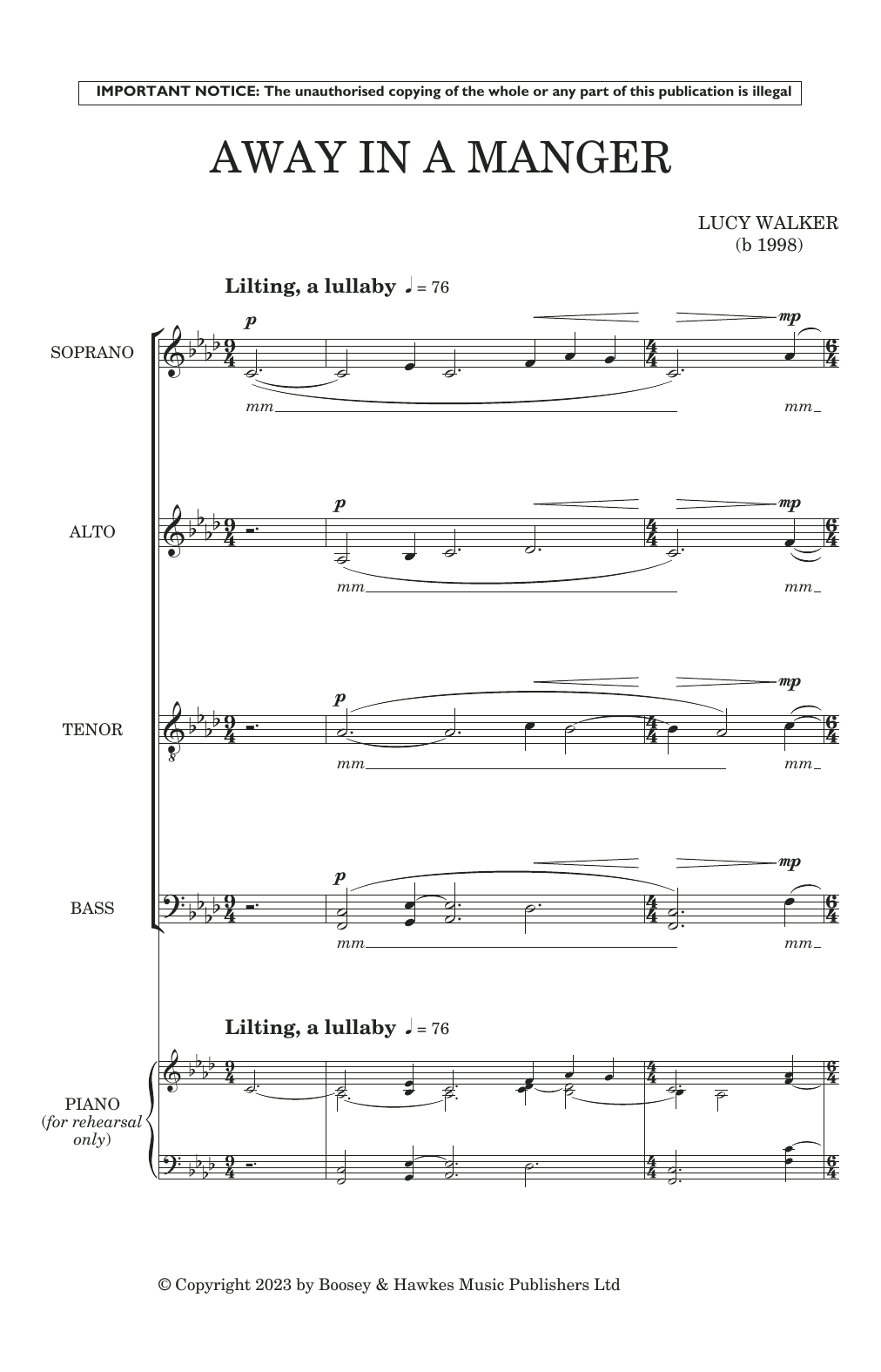 Download Lucy Walker Away In A Manger Sheet Music and learn how to play Choir PDF digital score in minutes