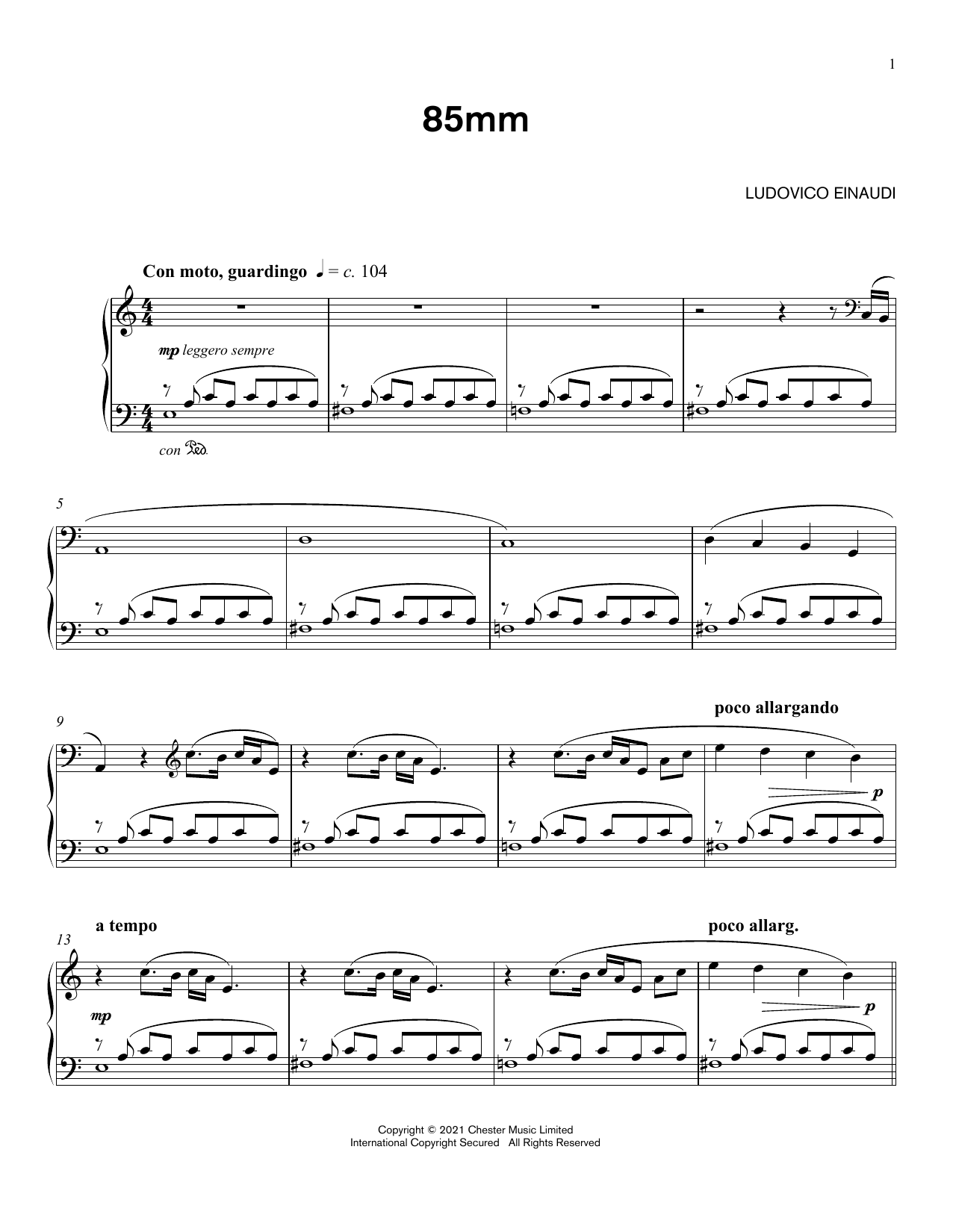 Download Ludovico Einaudi 85mm Sheet Music and learn how to play Piano Solo PDF digital score in minutes