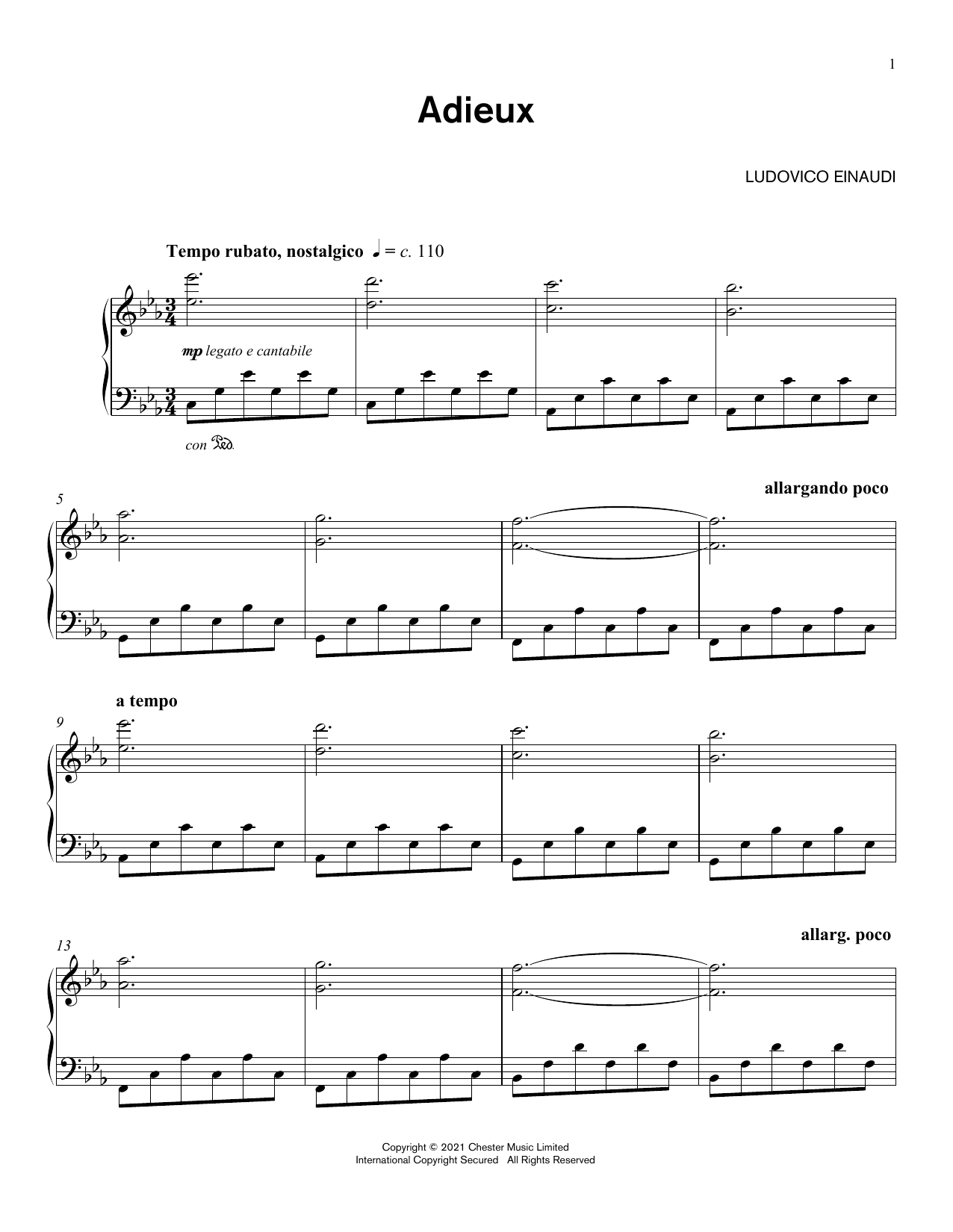 Download Ludovico Einaudi Adieux Sheet Music and learn how to play Piano Solo PDF digital score in minutes