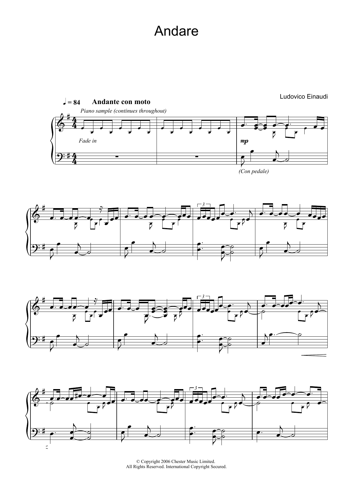 Download Ludovico Einaudi Andare Sheet Music and learn how to play Piano PDF digital score in minutes