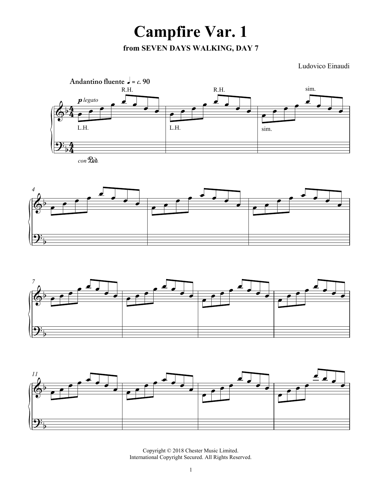 Download Ludovico Einaudi Campfire Var. 1 (from Seven Days Walking: Day 7) Sheet Music and learn how to play Piano Solo PDF digital score in minutes
