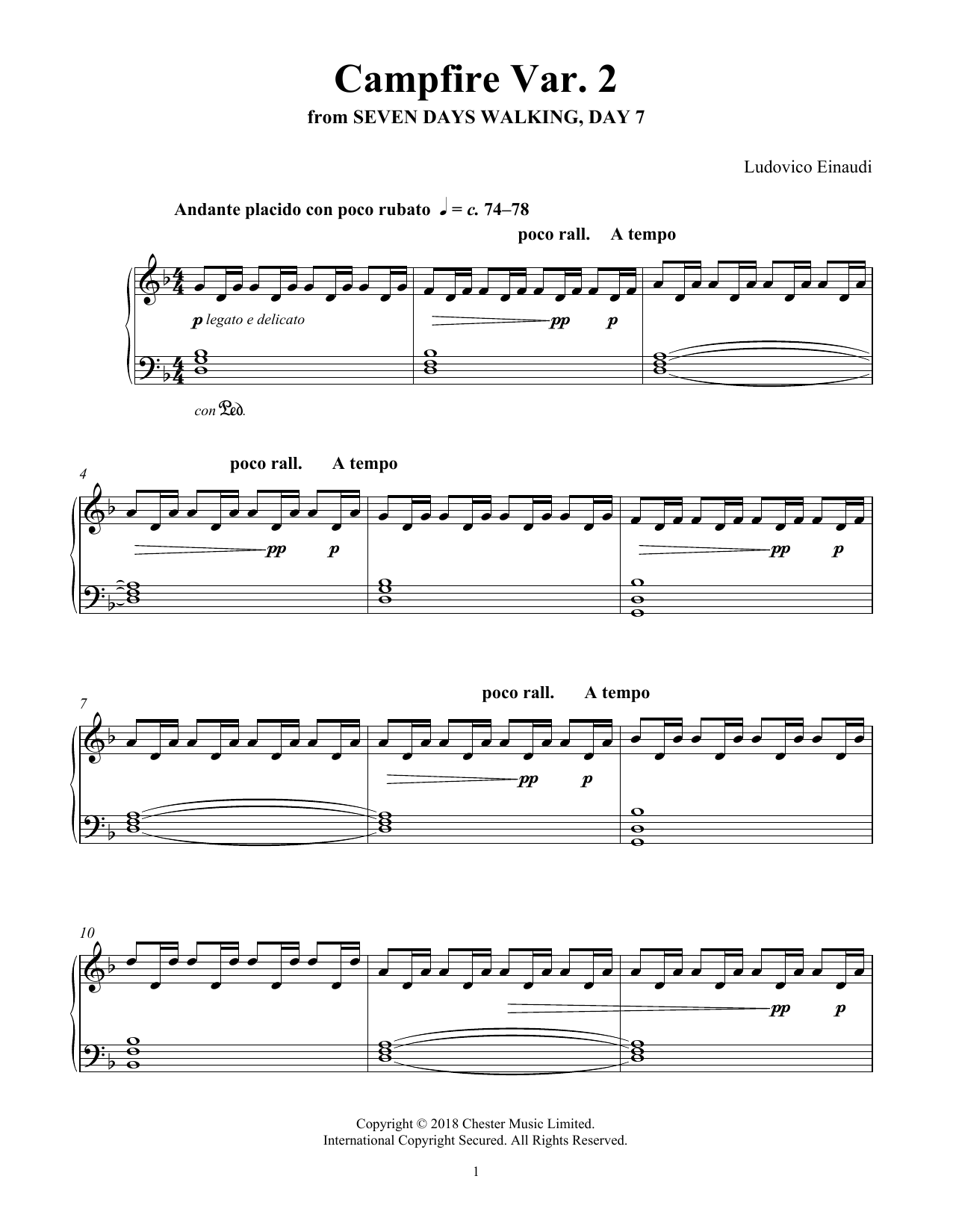 Download Ludovico Einaudi Campfire Var. 2 (from Seven Days Walking: Day 7) Sheet Music and learn how to play Piano Solo PDF digital score in minutes