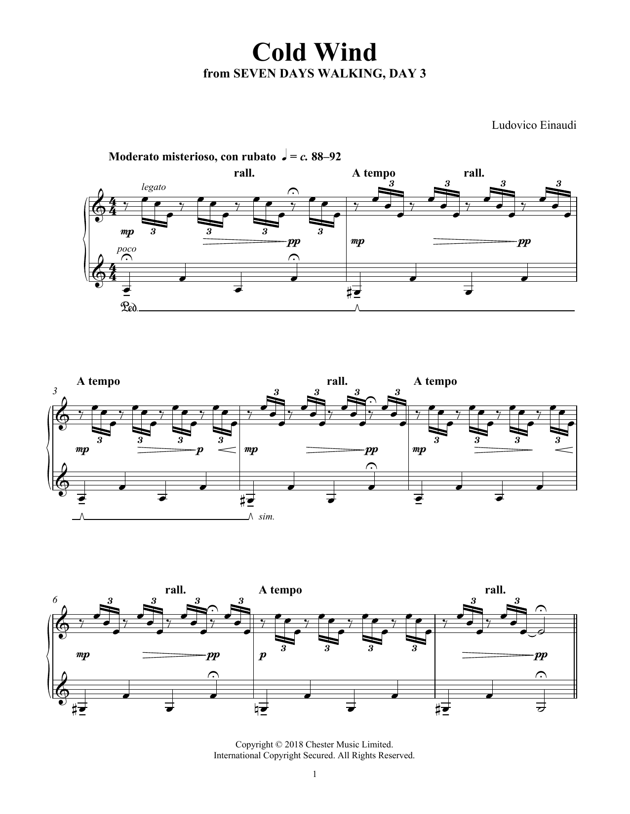 Download Ludovico Einaudi Cold Wind (from Seven Days Walking: Day 3) Sheet Music and learn how to play Piano Solo PDF digital score in minutes