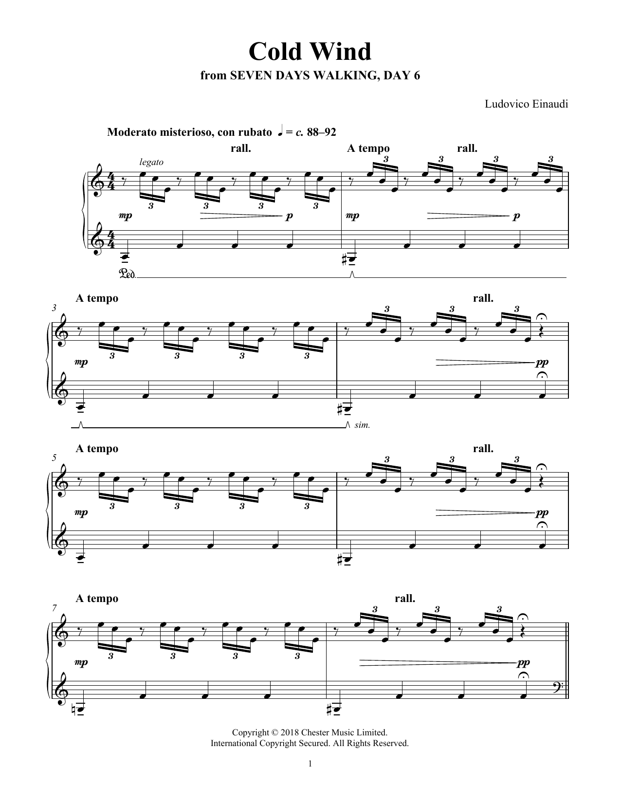 Download Ludovico Einaudi Cold Wind (from Seven Days Walking: Day 6) Sheet Music and learn how to play Piano Solo PDF digital score in minutes