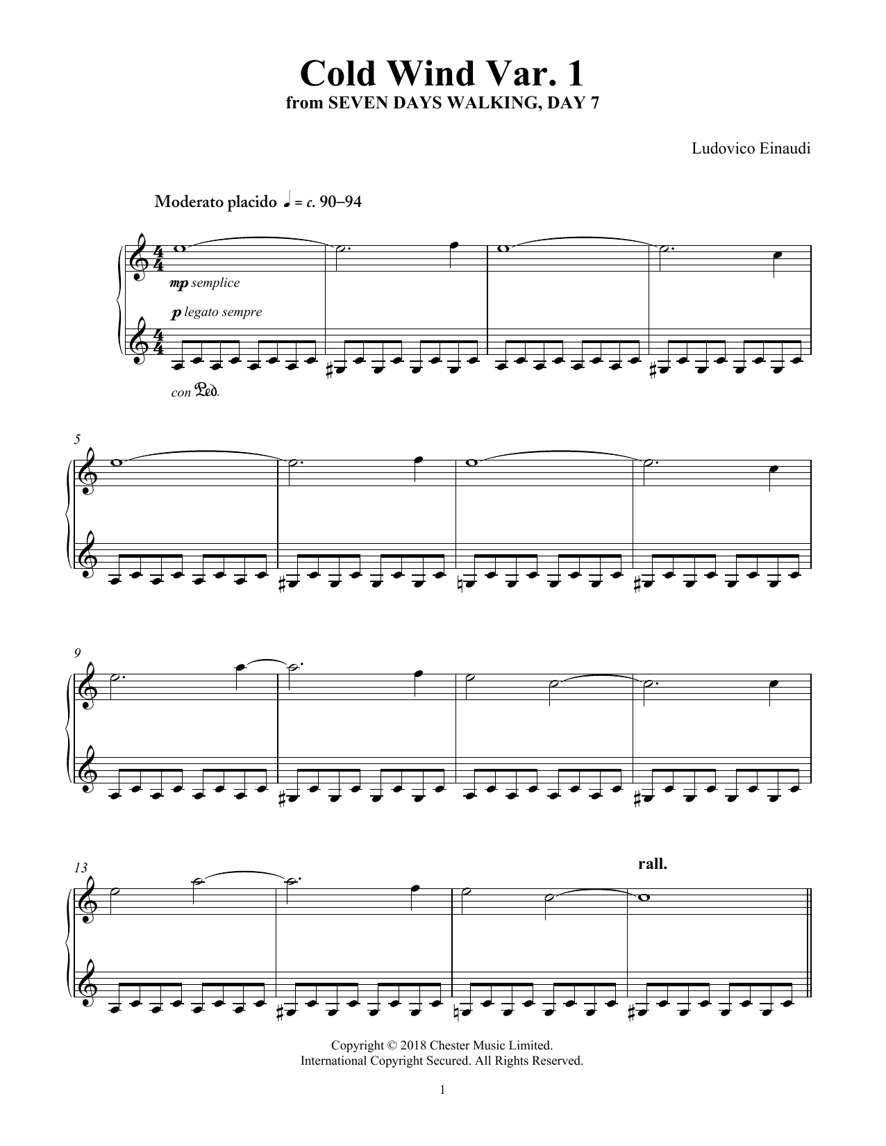 Download Ludovico Einaudi Cold Wind Var. 1 (from Seven Days Walking: Day 7) Sheet Music and learn how to play Piano Solo PDF digital score in minutes