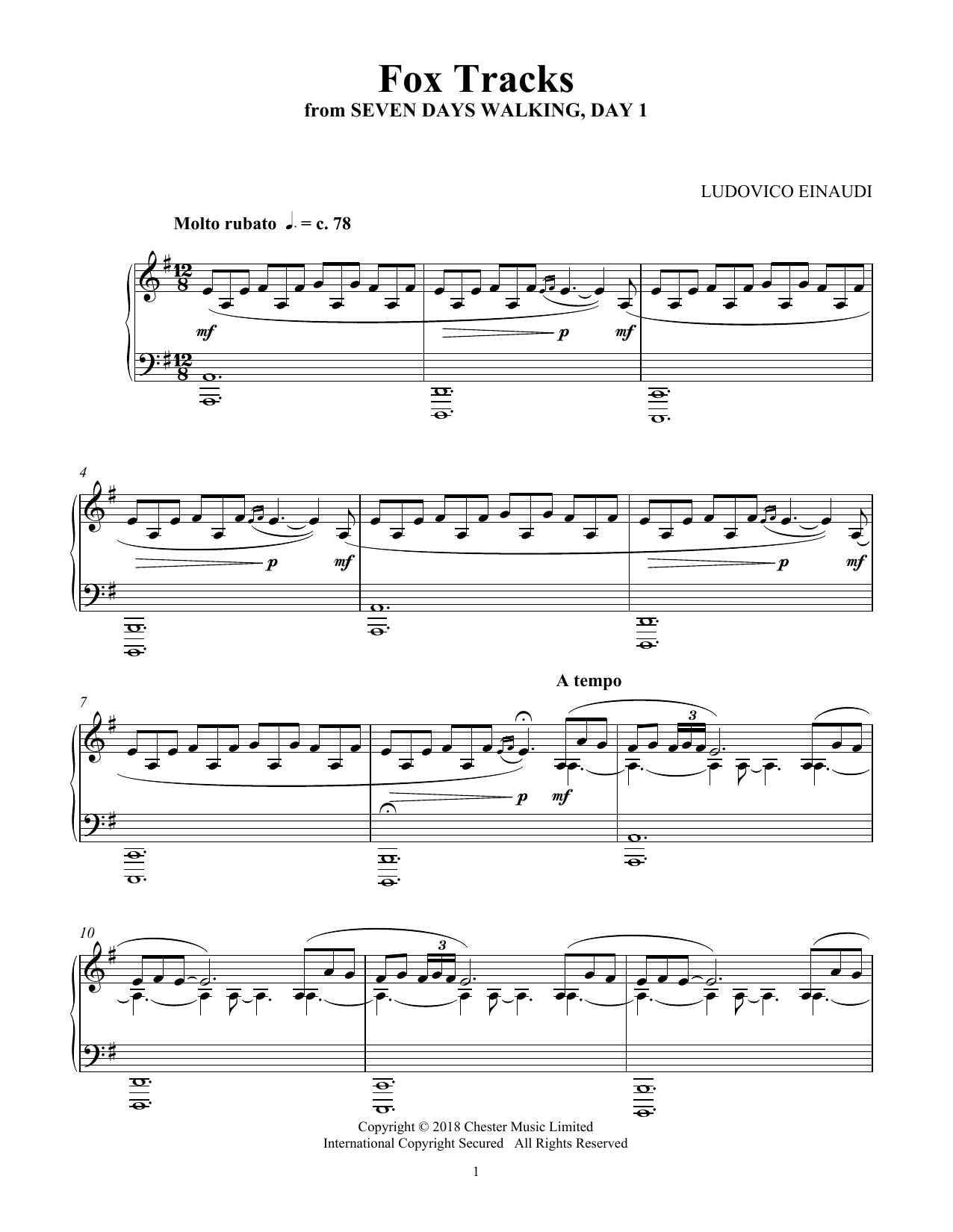Download Ludovico Einaudi Fox Tracks (from Seven Days Walking: Day 1) Sheet Music and learn how to play Piano Solo PDF digital score in minutes