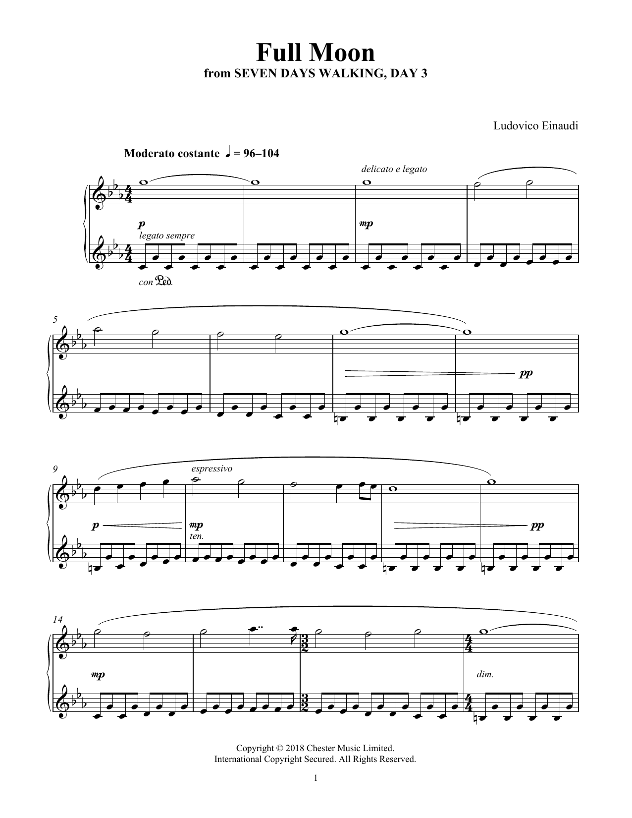 Download Ludovico Einaudi Full Moon (from Seven Days Walking: Day 3) Sheet Music and learn how to play Piano Solo PDF digital score in minutes