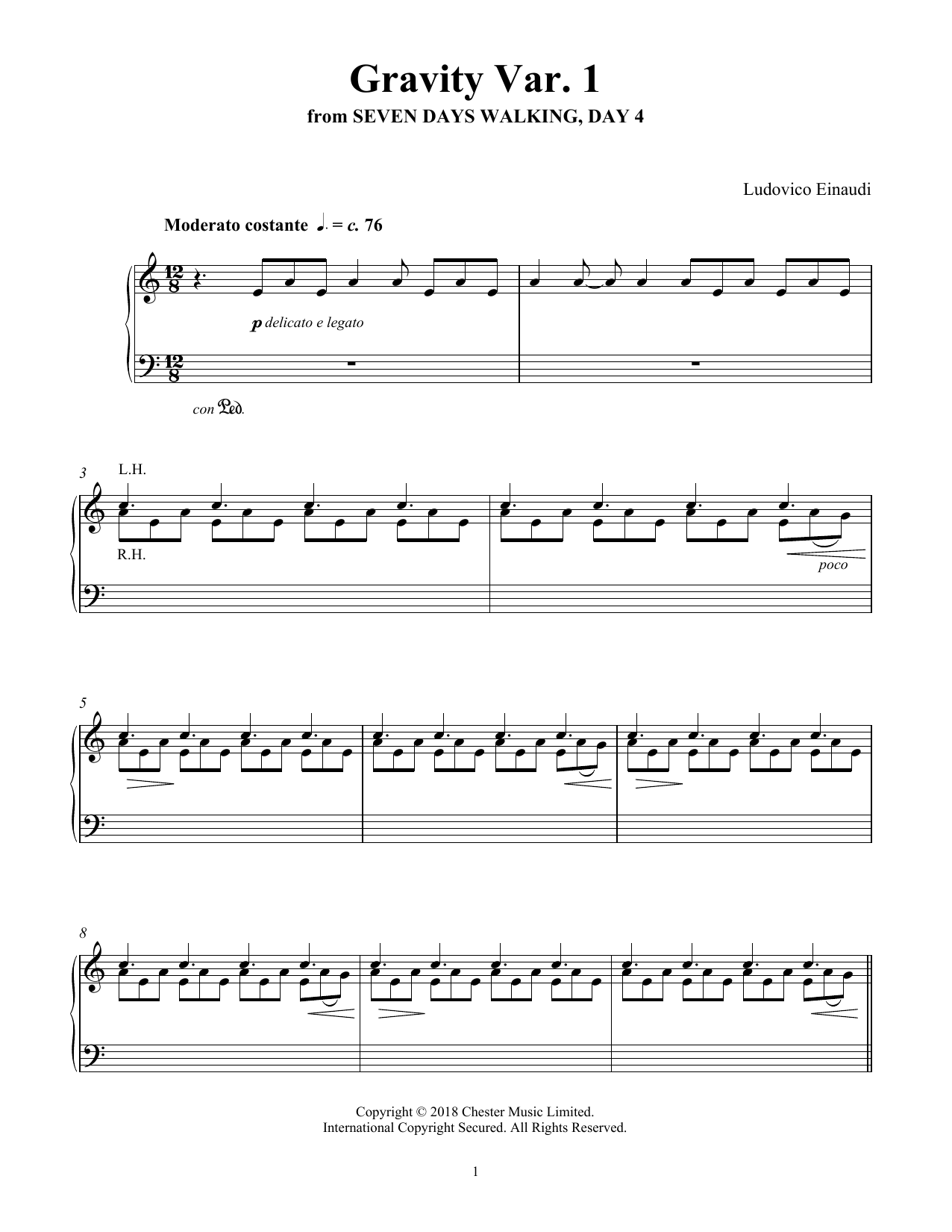 Download Ludovico Einaudi Gravity Var. 1 (from Seven Days Walking: Day 4) Sheet Music and learn how to play Piano Solo PDF digital score in minutes