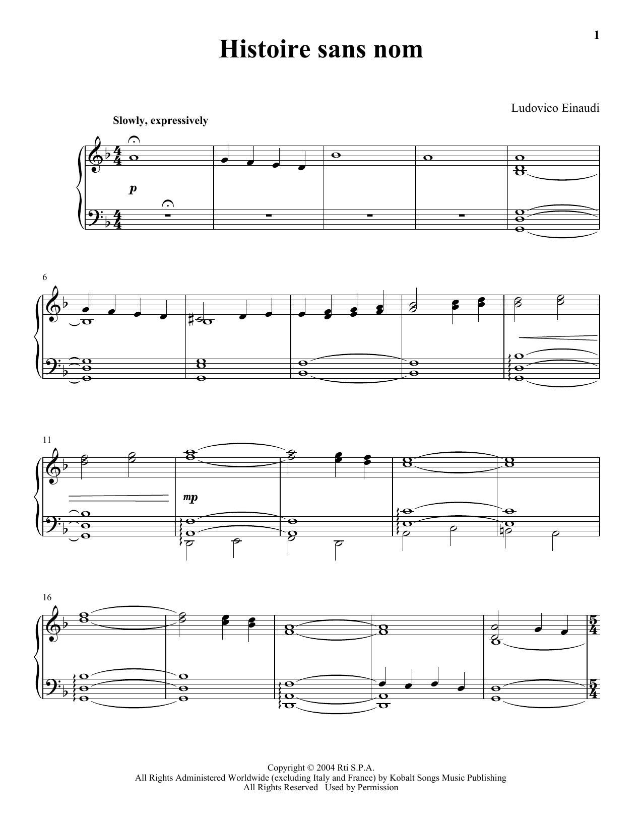 Download Ludovico Einaudi Histoire Sans Nom Sheet Music and learn how to play Piano Solo PDF digital score in minutes