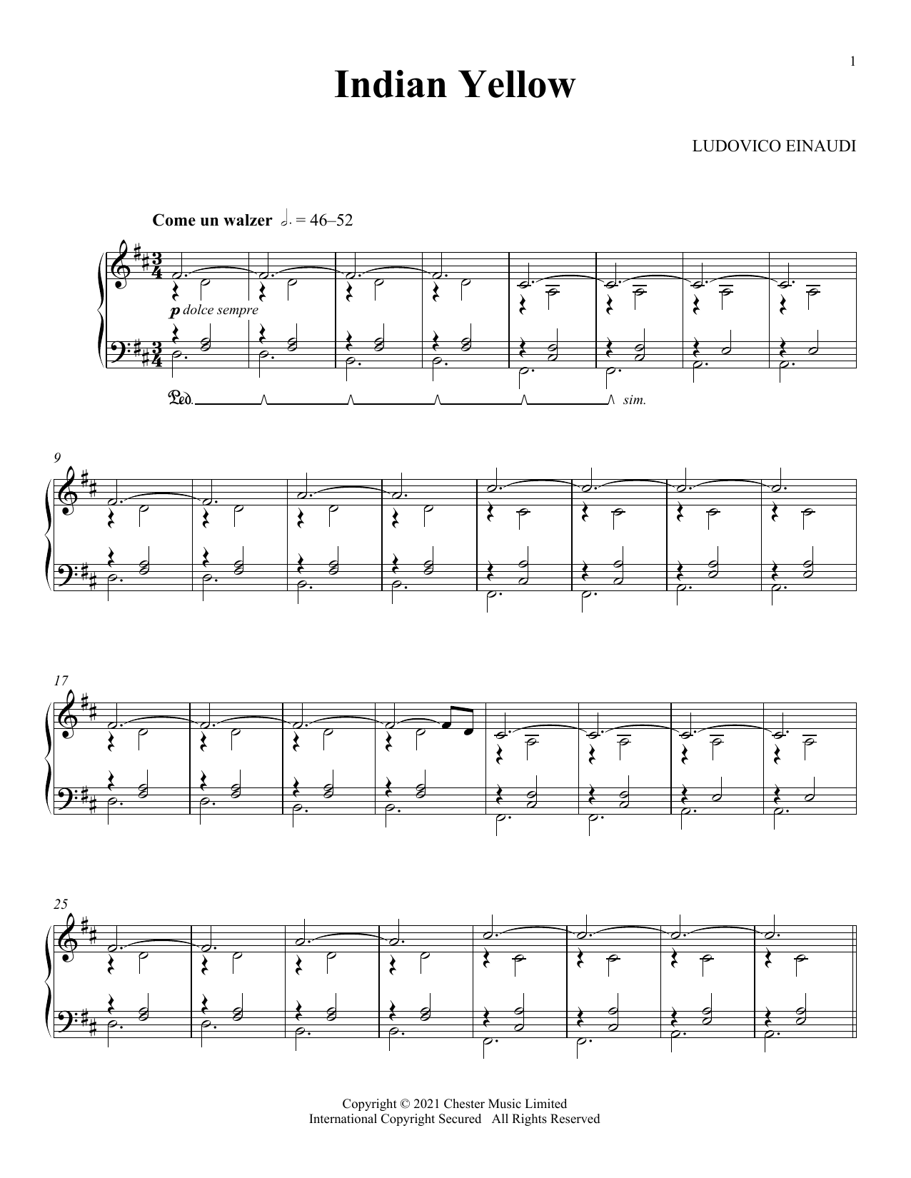 Download Ludovico Einaudi Indian Yellow Sheet Music and learn how to play Piano Solo PDF digital score in minutes