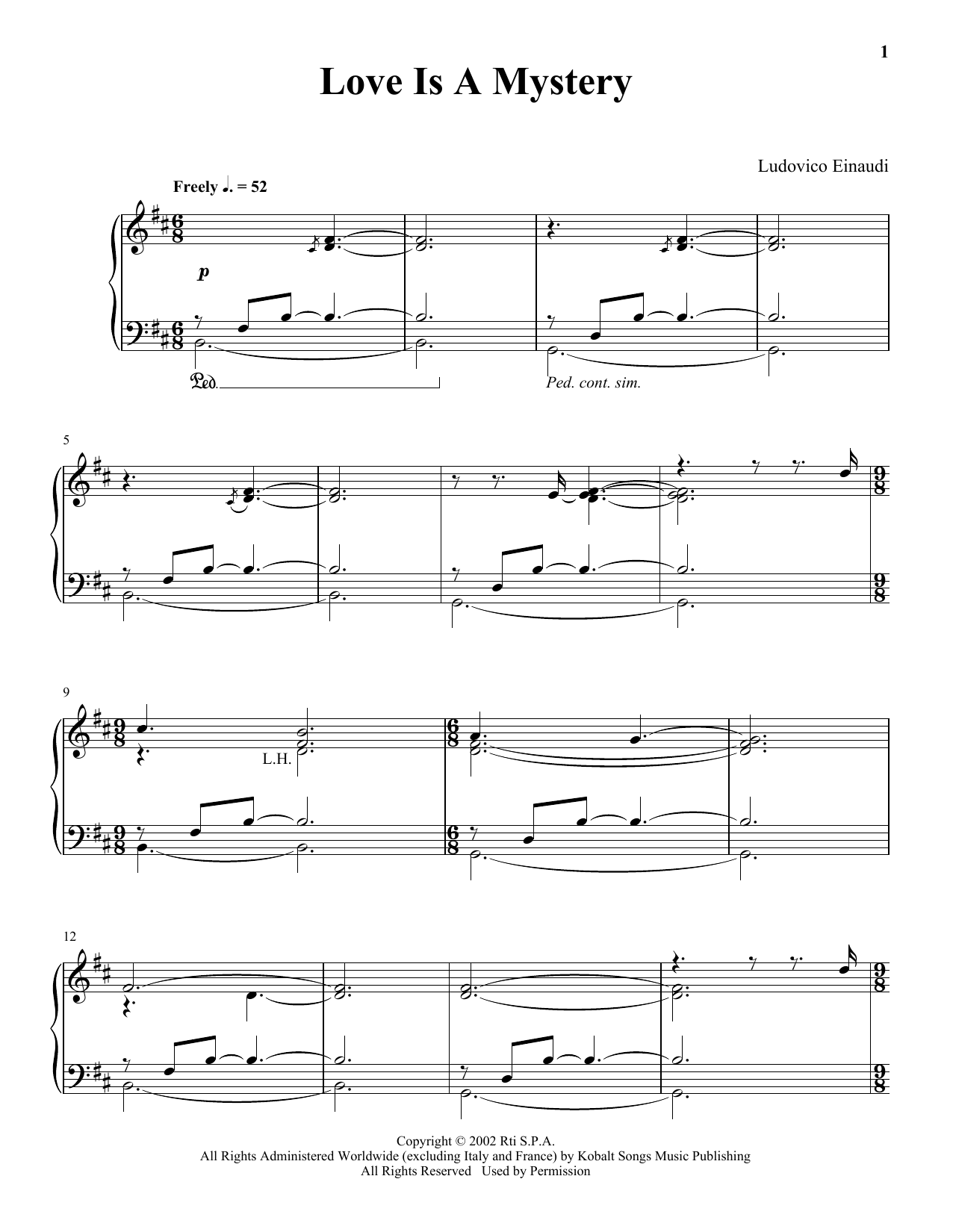 Download Ludovico Einaudi Love Is A Mystery Sheet Music and learn how to play Piano Solo PDF digital score in minutes