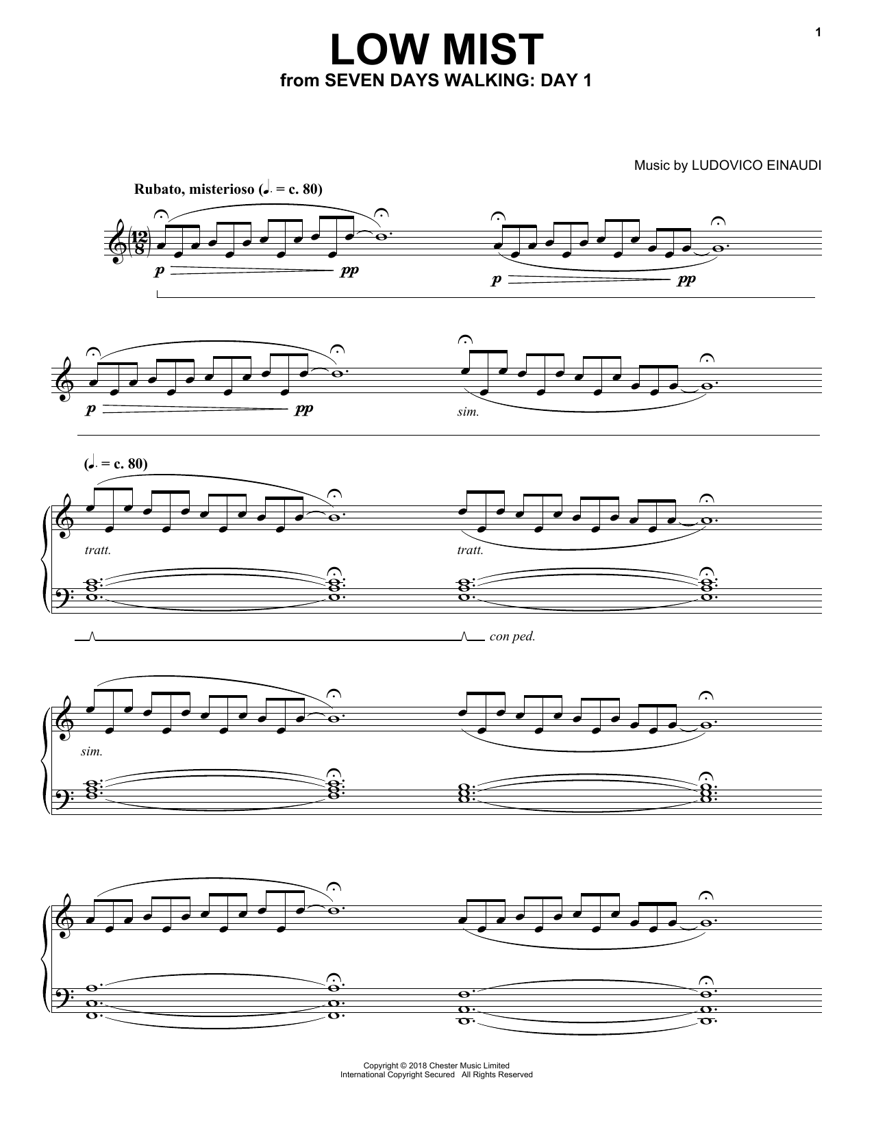 Download Ludovico Einaudi Low Mist (from Seven Days Walking: Day 1) Sheet Music and learn how to play Piano Solo PDF digital score in minutes