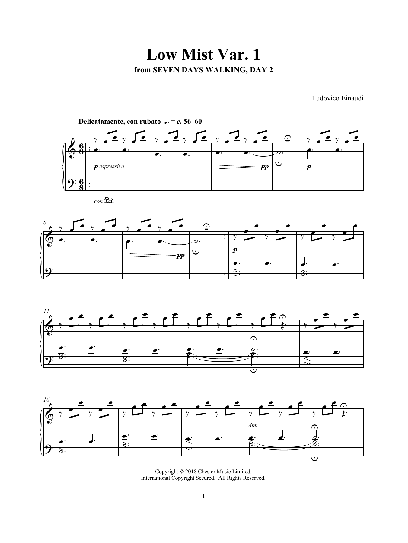 Download Ludovico Einaudi Low Mist Var. 1 (from Seven Days Walking: Day 2) Sheet Music and learn how to play Piano Solo PDF digital score in minutes