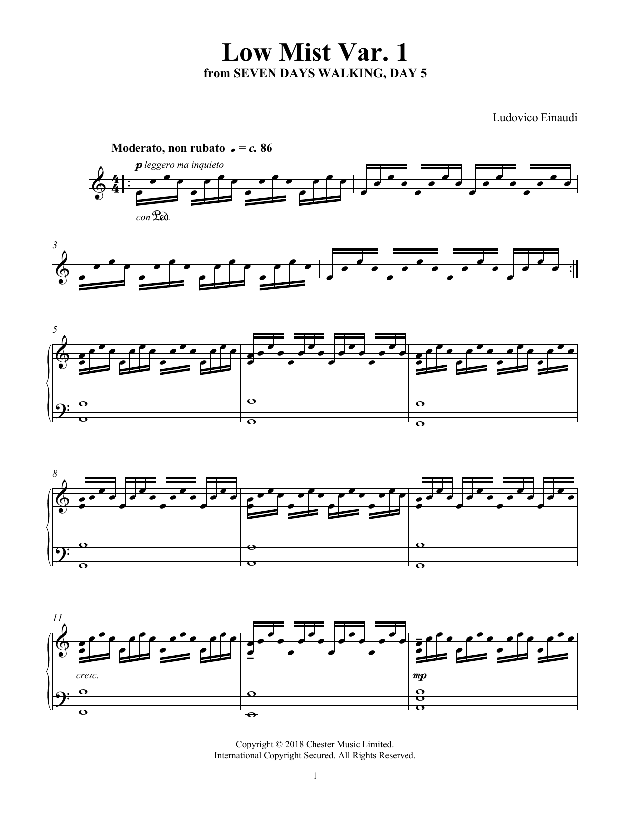 Download Ludovico Einaudi Low Mist Var. 1 (from Seven Days Walking: Day 5) Sheet Music and learn how to play Piano Solo PDF digital score in minutes