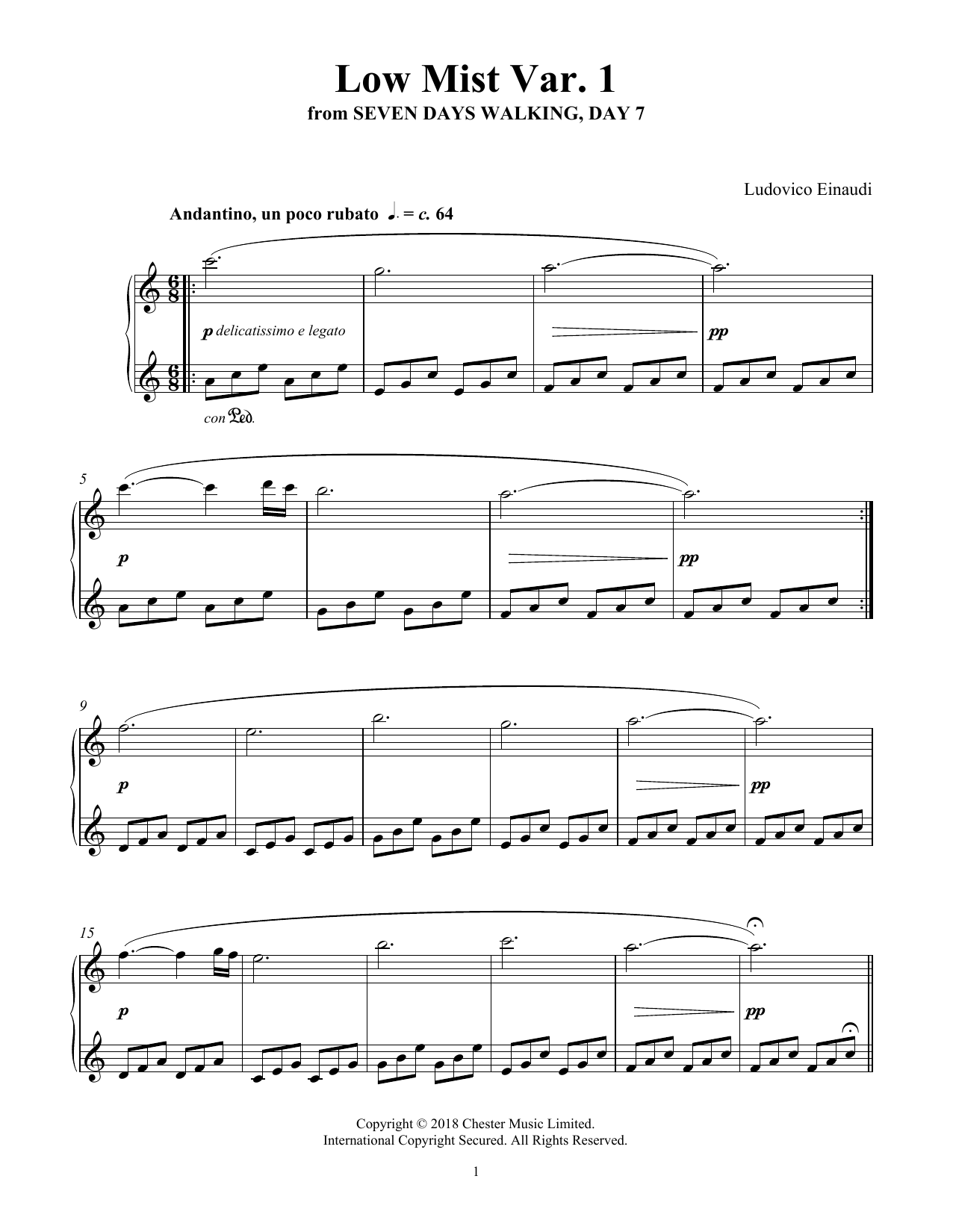 Download Ludovico Einaudi Low Mist Var. 1 (from Seven Days Walking: Day 7) Sheet Music and learn how to play Piano Solo PDF digital score in minutes