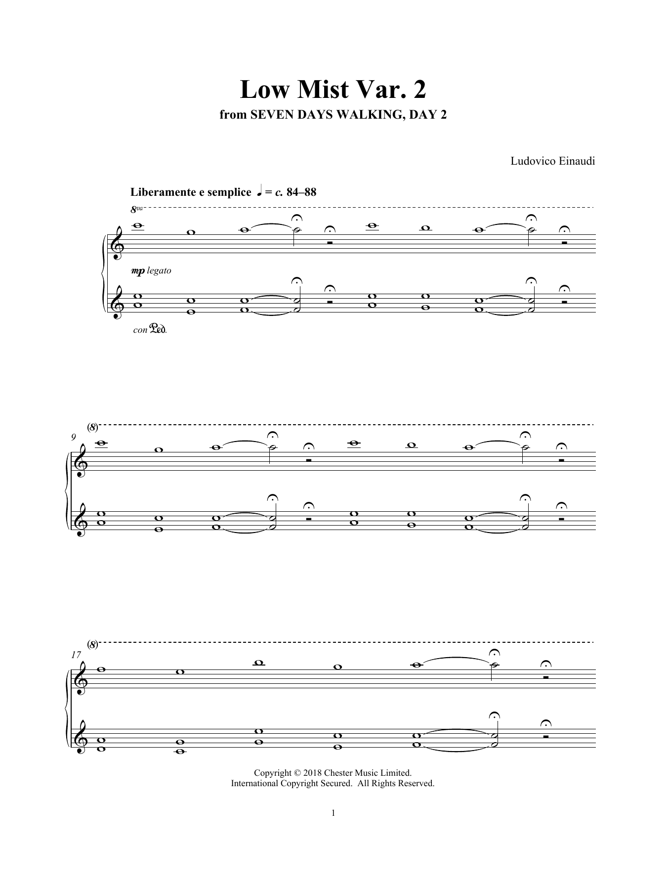Download Ludovico Einaudi Low Mist Var. 2 (from Seven Days Walking: Day 2) Sheet Music and learn how to play Piano Solo PDF digital score in minutes