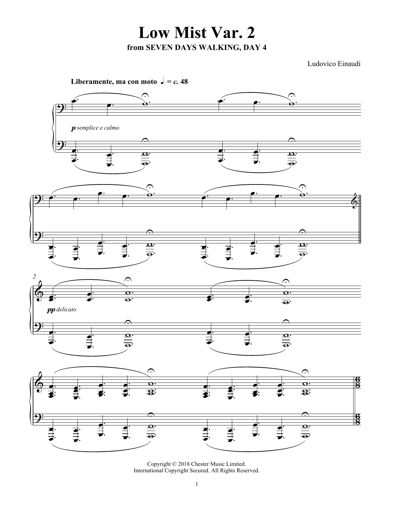 Download Ludovico Einaudi Low Mist Var. 2 (from Seven Days Walking: Day 4) Sheet Music and learn how to play Piano Solo PDF digital score in minutes