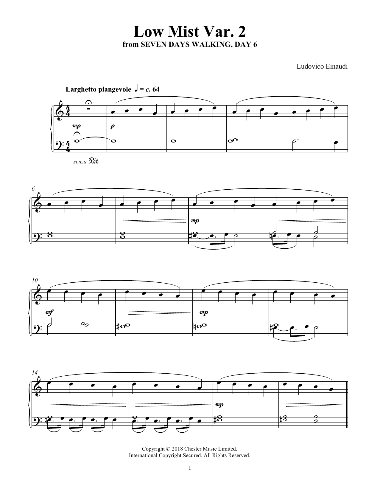 Download Ludovico Einaudi Low Mist Var. 2 (from Seven Days Walking: Day 6) Sheet Music and learn how to play Piano Solo PDF digital score in minutes