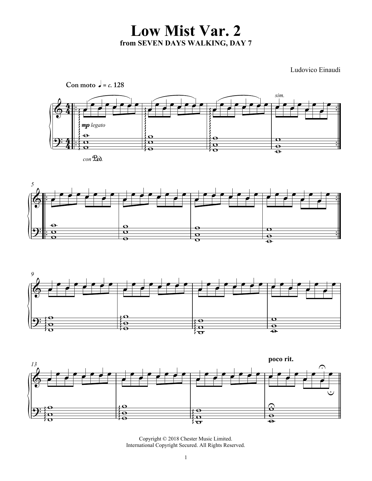 Download Ludovico Einaudi Low Mist Var. 2 (from Seven Days Walking: Day 7) Sheet Music and learn how to play Piano Solo PDF digital score in minutes