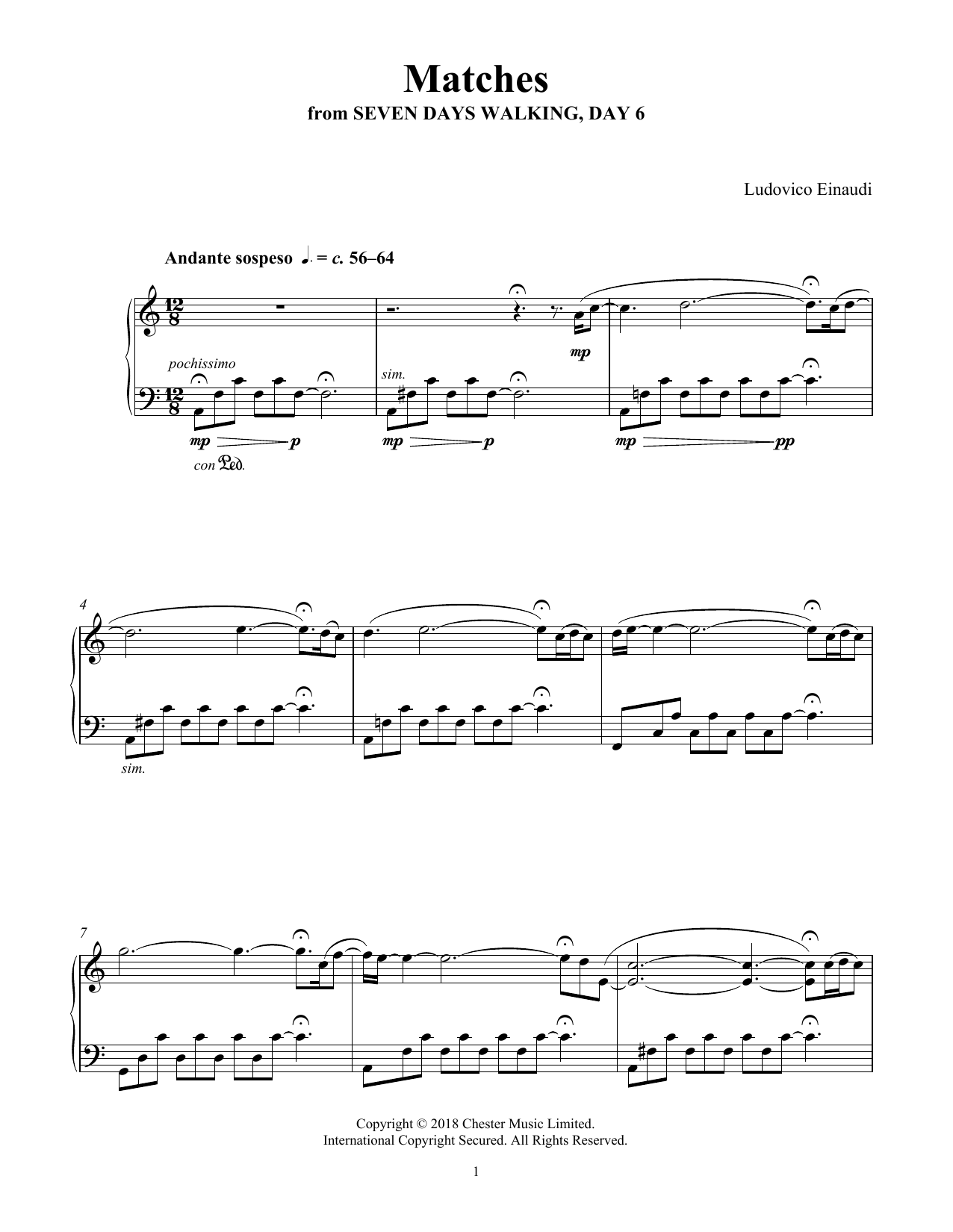 Download Ludovico Einaudi Matches (from Seven Days Walking: Day 6) Sheet Music and learn how to play Piano Solo PDF digital score in minutes