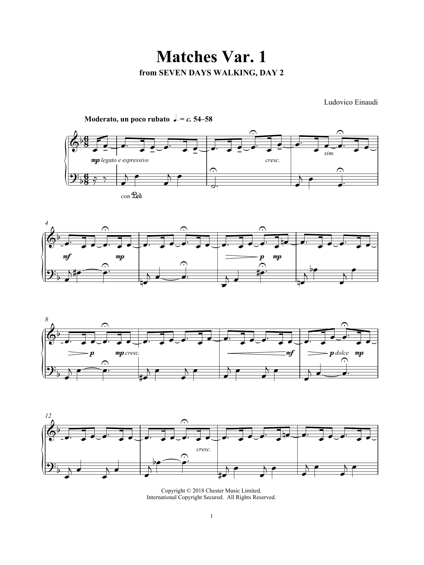 Download Ludovico Einaudi Matches Var. 1 (from Seven Days Walking: Day 2) Sheet Music and learn how to play Piano Solo PDF digital score in minutes