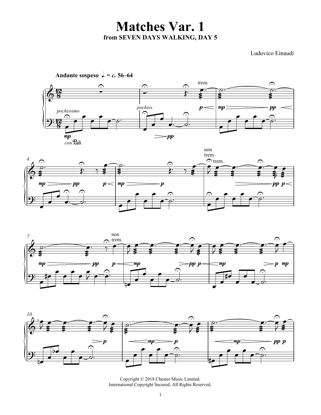 Download Ludovico Einaudi Matches Var. 1 (from Seven Days Walking: Day 5) Sheet Music and learn how to play Piano Solo PDF digital score in minutes
