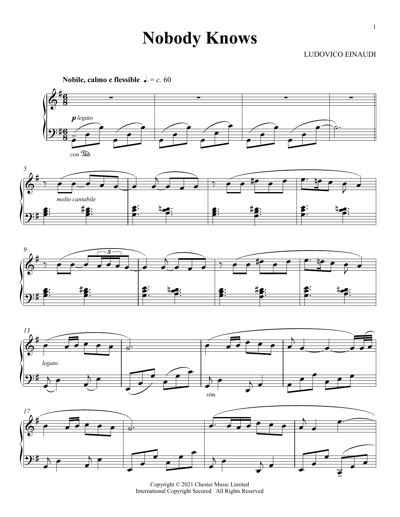 Download Ludovico Einaudi Nobody Knows Sheet Music and learn how to play Piano Solo PDF digital score in minutes