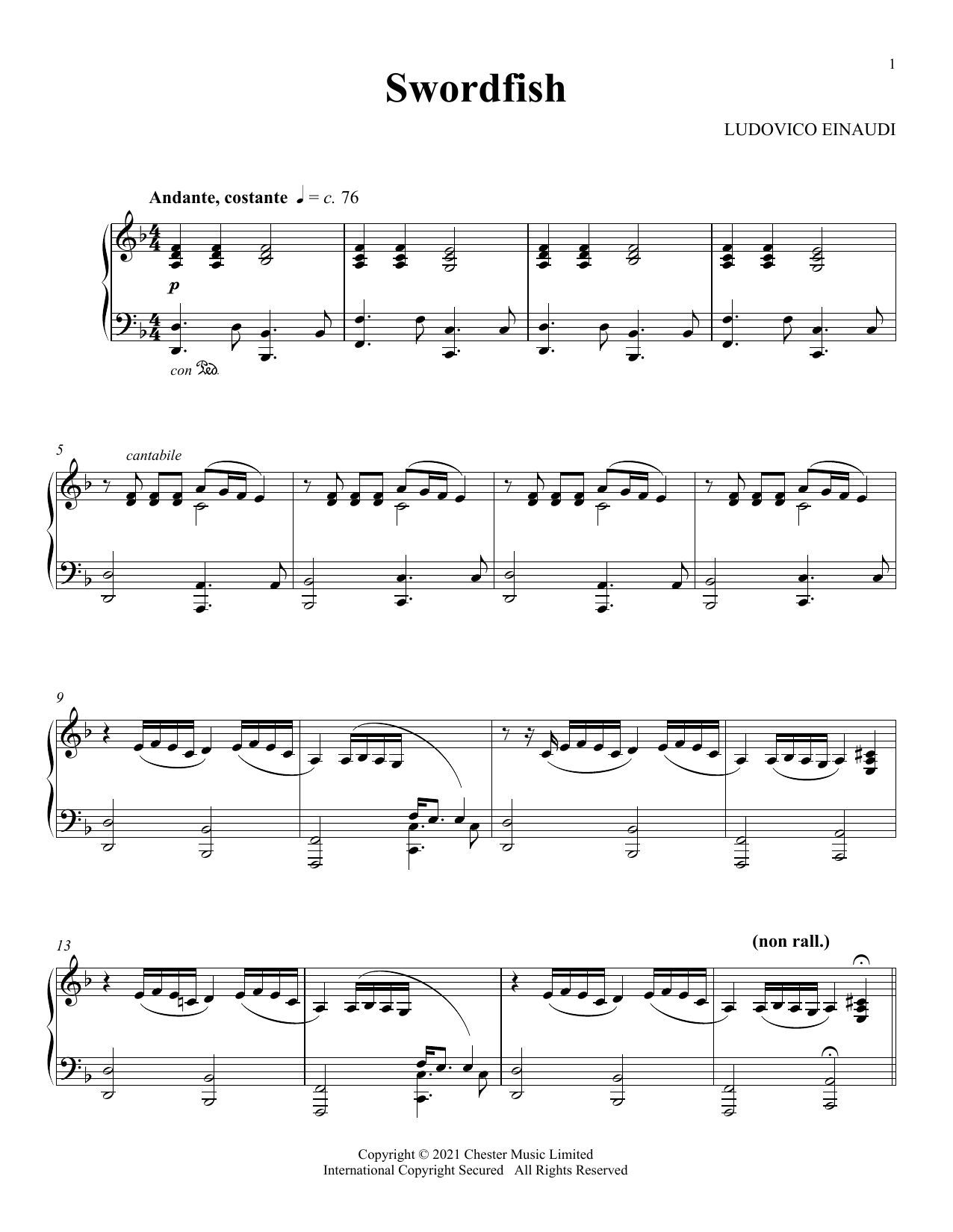 Download Ludovico Einaudi Swordfish Sheet Music and learn how to play Piano Solo PDF digital score in minutes