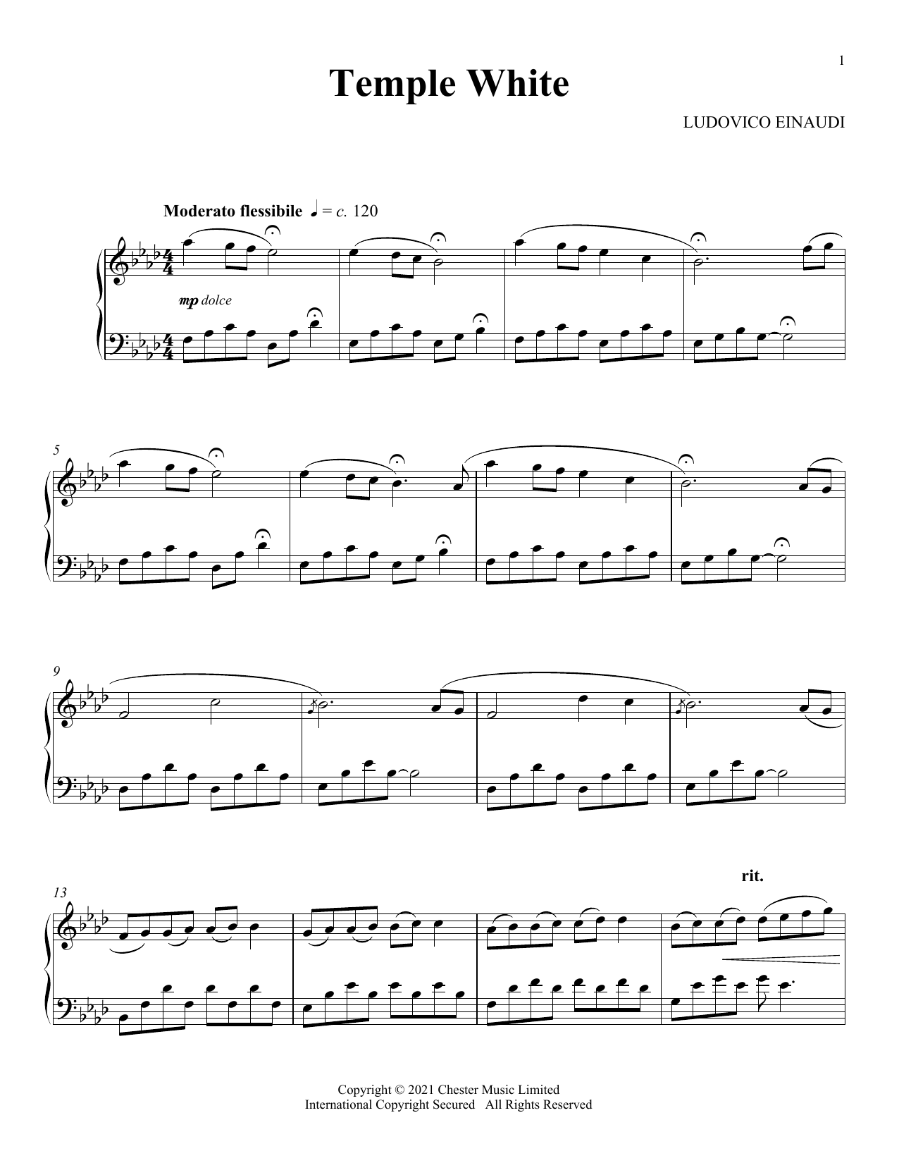 Download Ludovico Einaudi Temple White Sheet Music and learn how to play Piano Solo PDF digital score in minutes