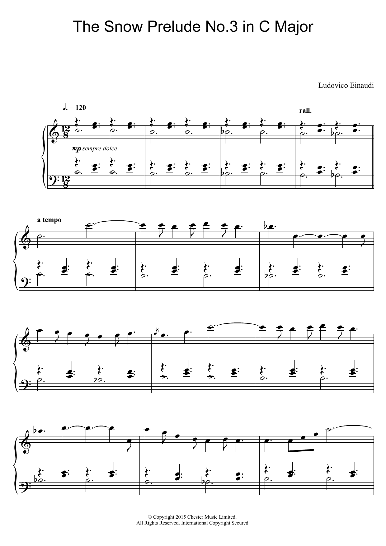 Download Ludovico Einaudi The Snow Prelude No. 3 In C Major Sheet Music and learn how to play Educational Piano PDF digital score in minutes