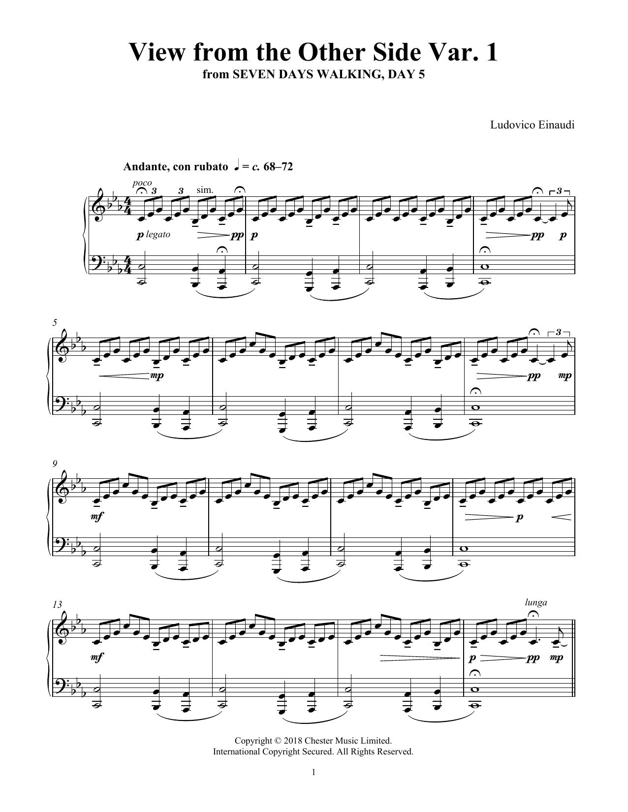 Download Ludovico Einaudi View From The Other Side Var. 1 (from Seven Days Walking: Day 5) Sheet Music and learn how to play Piano Solo PDF digital score in minutes