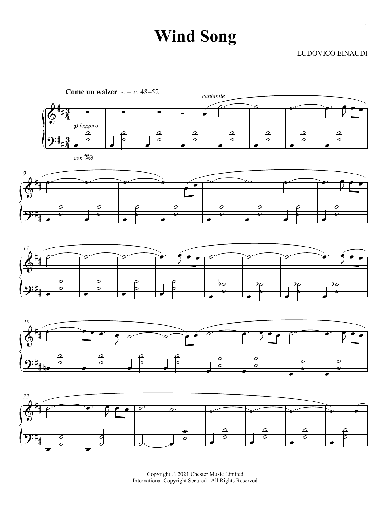Download Ludovico Einaudi Wind Song Sheet Music and learn how to play Piano Solo PDF digital score in minutes