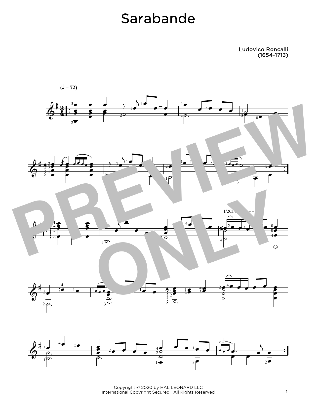 Download Ludovico Roncalli Sarabande Sheet Music and learn how to play Solo Guitar PDF digital score in minutes