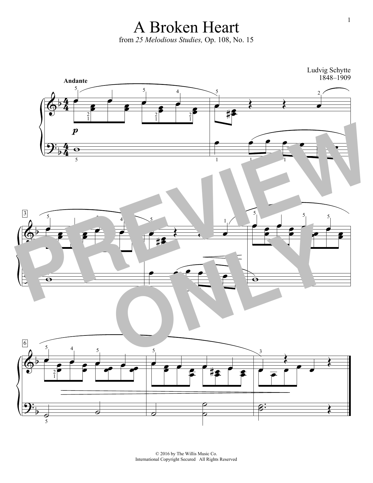 Download Ludvig Schytte A Broken Heart Sheet Music and learn how to play Educational Piano PDF digital score in minutes