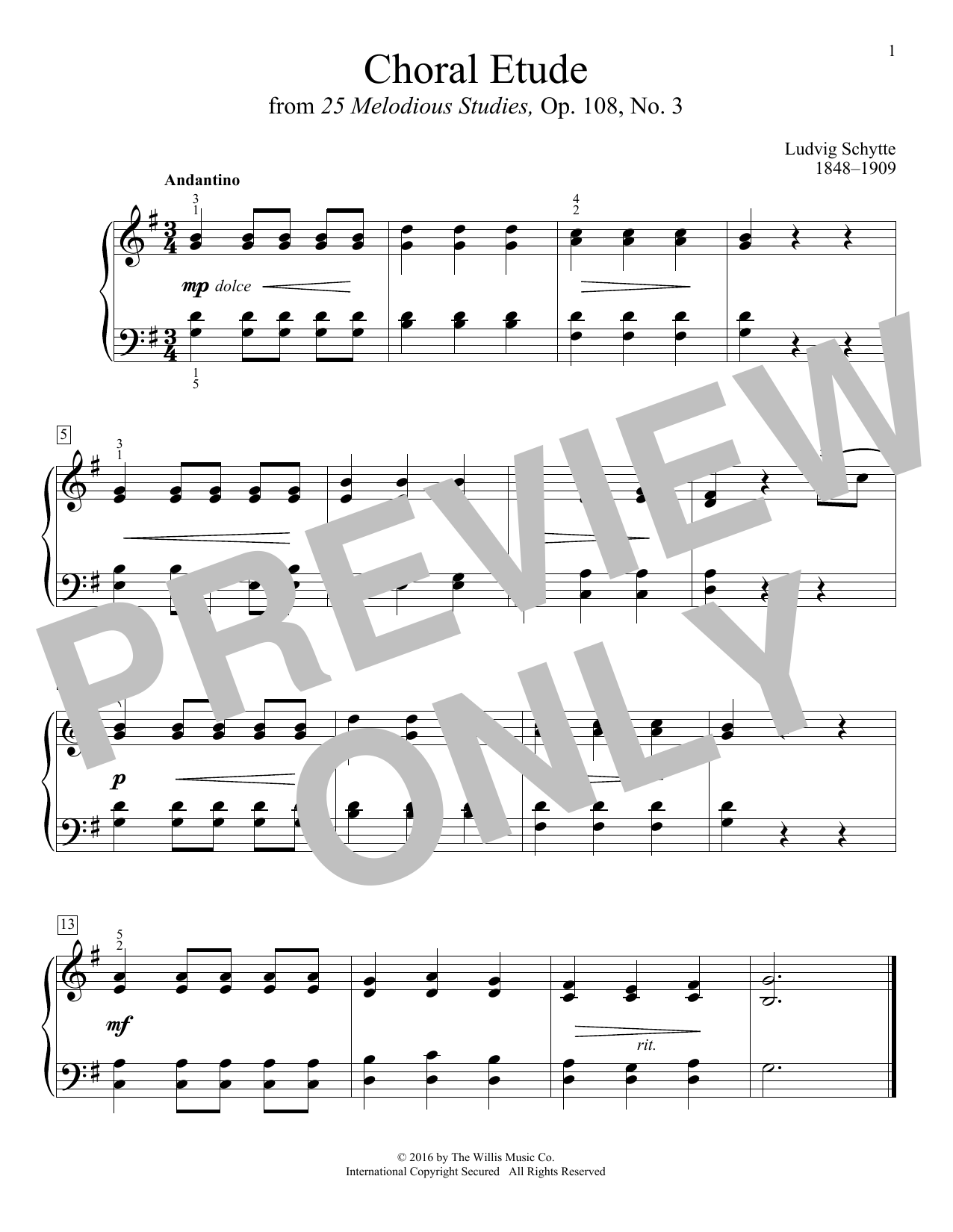 Download Ludvig Schytte Choral Etude Sheet Music and learn how to play Educational Piano PDF digital score in minutes